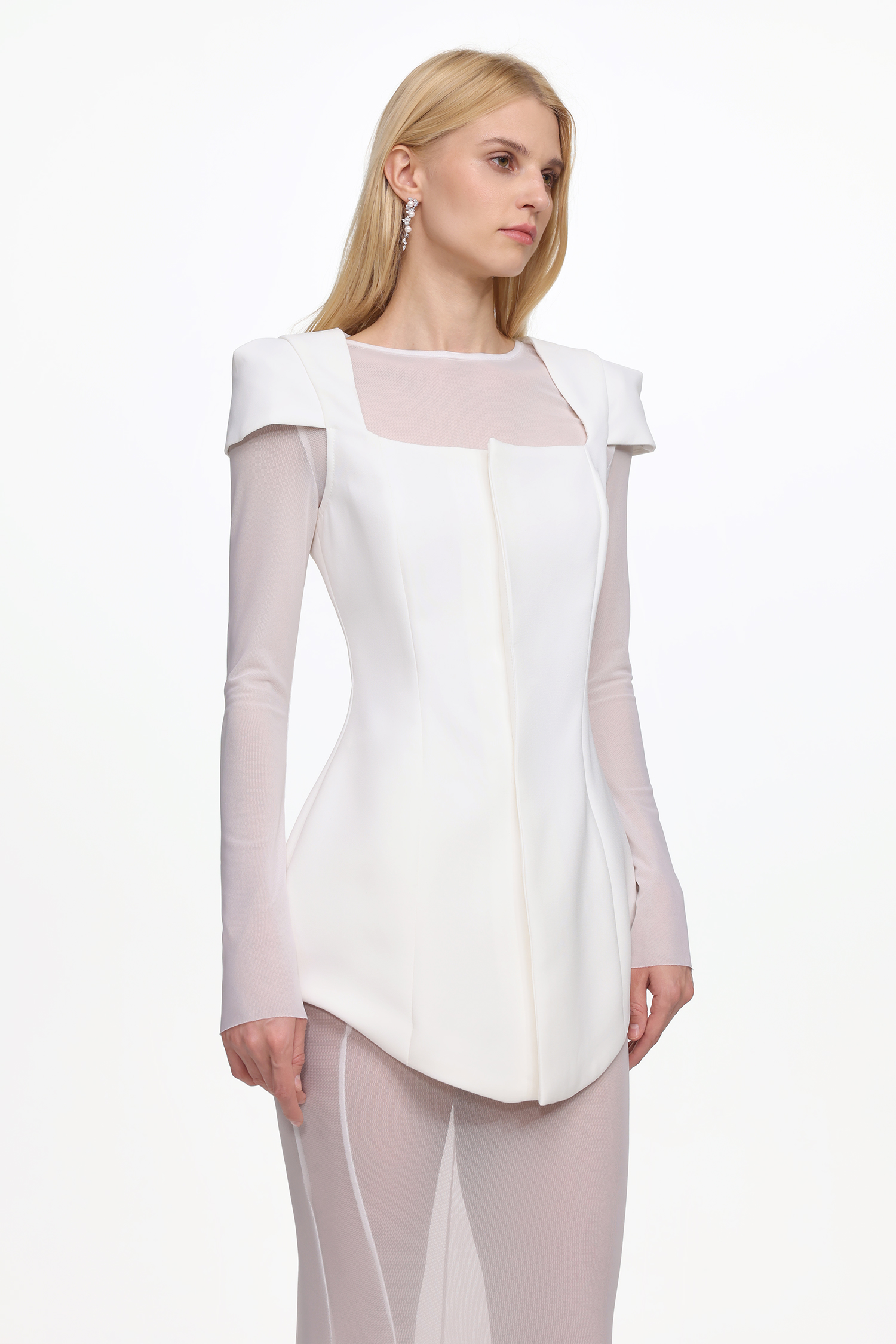 Irana Elegant Tailored Long Sleeve Top and Mesh Skirt Set