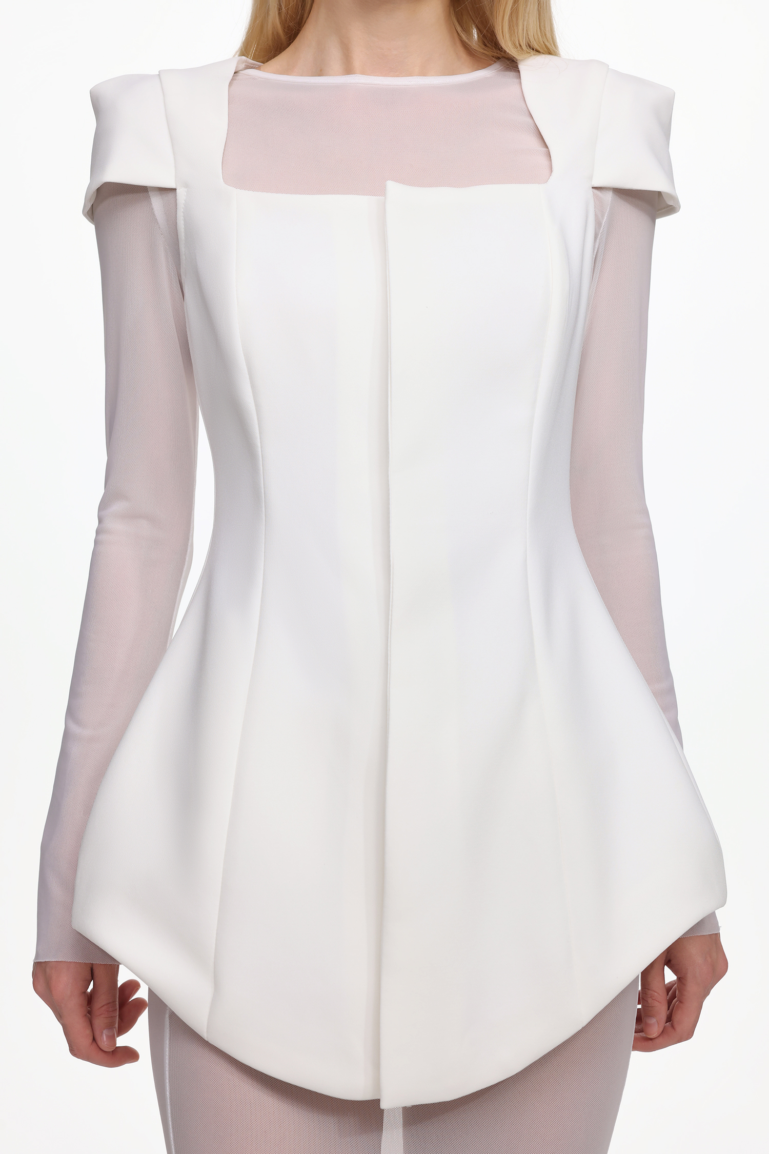 Irana Elegant Tailored Long Sleeve Top and Mesh Skirt Set