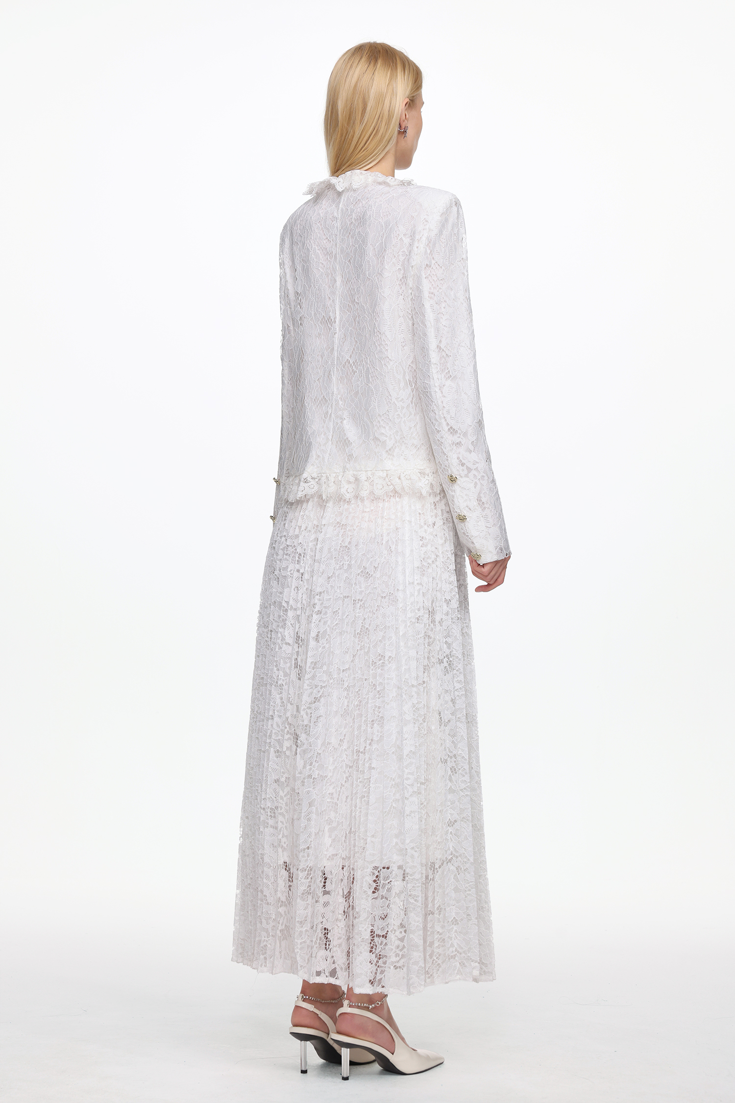 Saga Romantic Tailored Long Sleeve Lace Jacket and Skirt Set