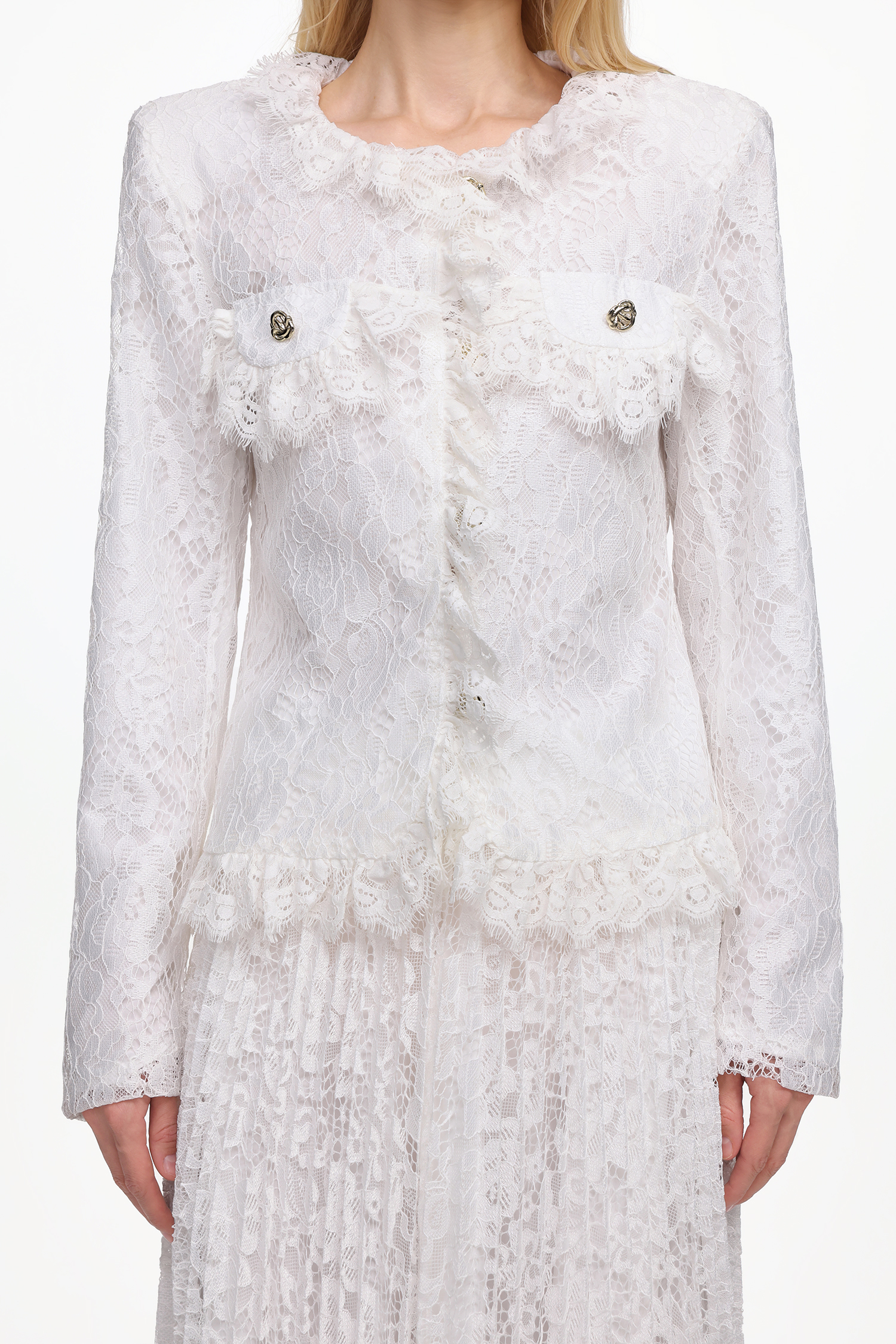 Saga Romantic Tailored Long Sleeve Lace Jacket and Skirt Set