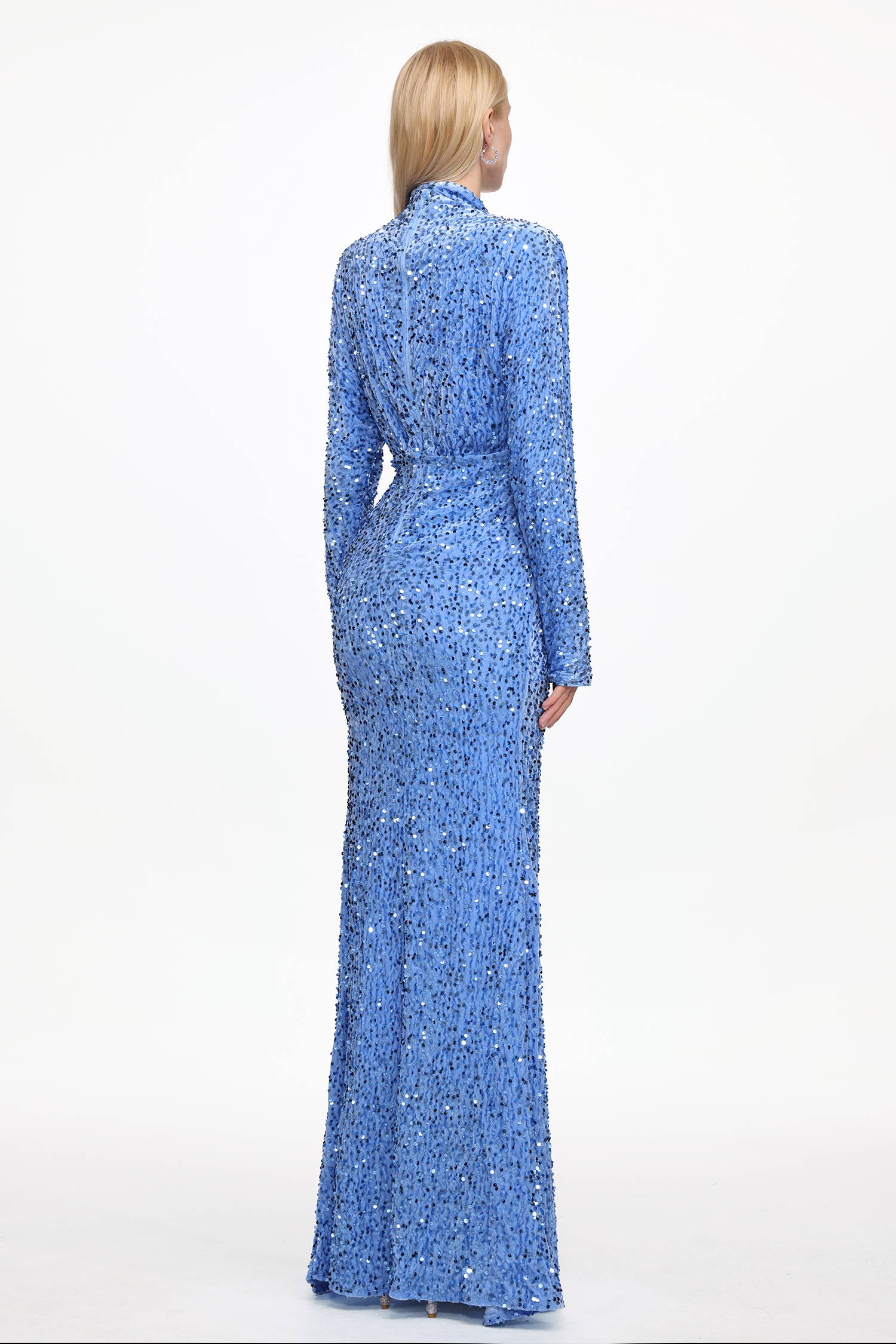 Winey Glamorous Contour Long Sleeve Ruched Sequin Velvet Maxi Dress