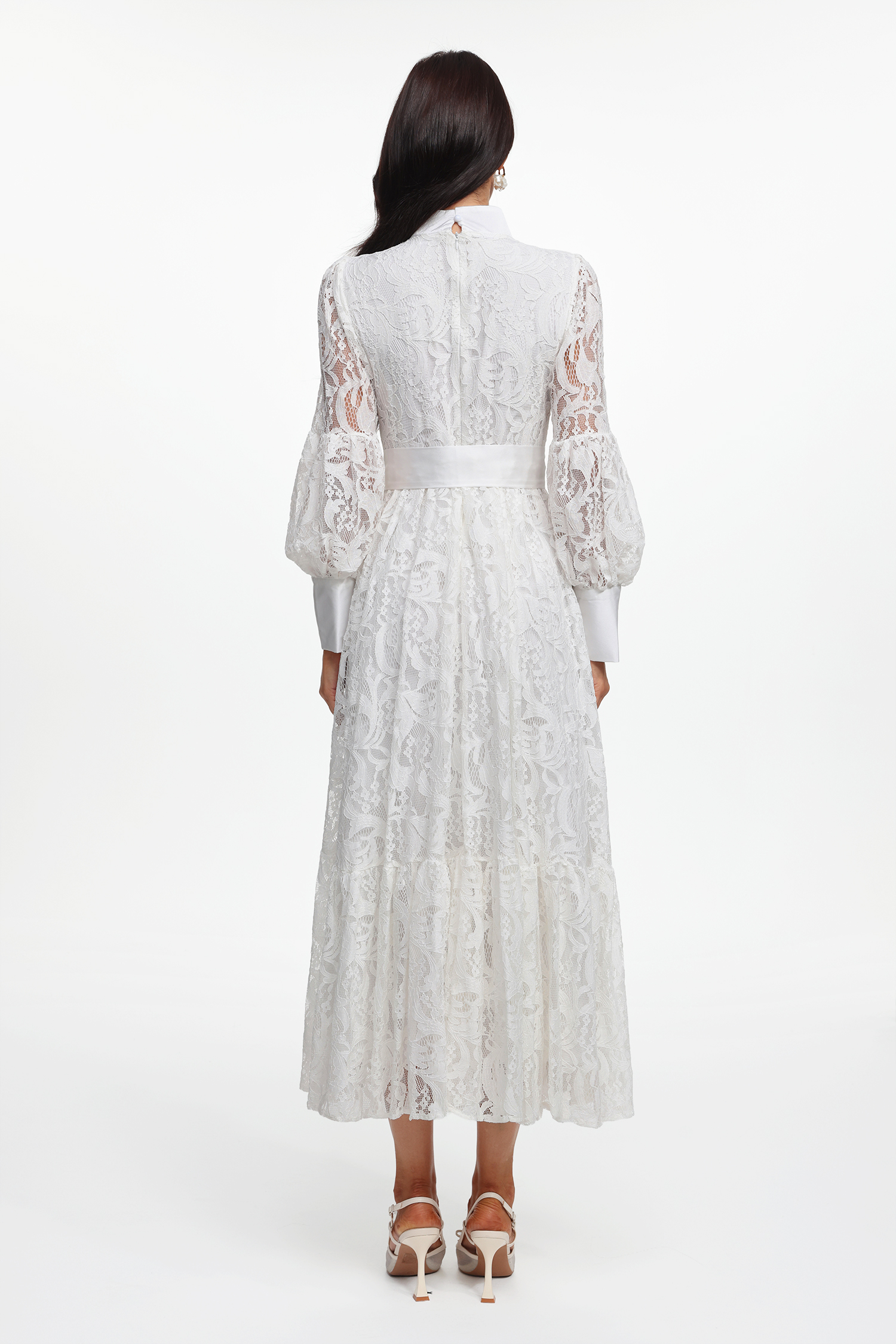 Mindi Resort Flowy Long Sleeve Lace Woven Maxi Dress