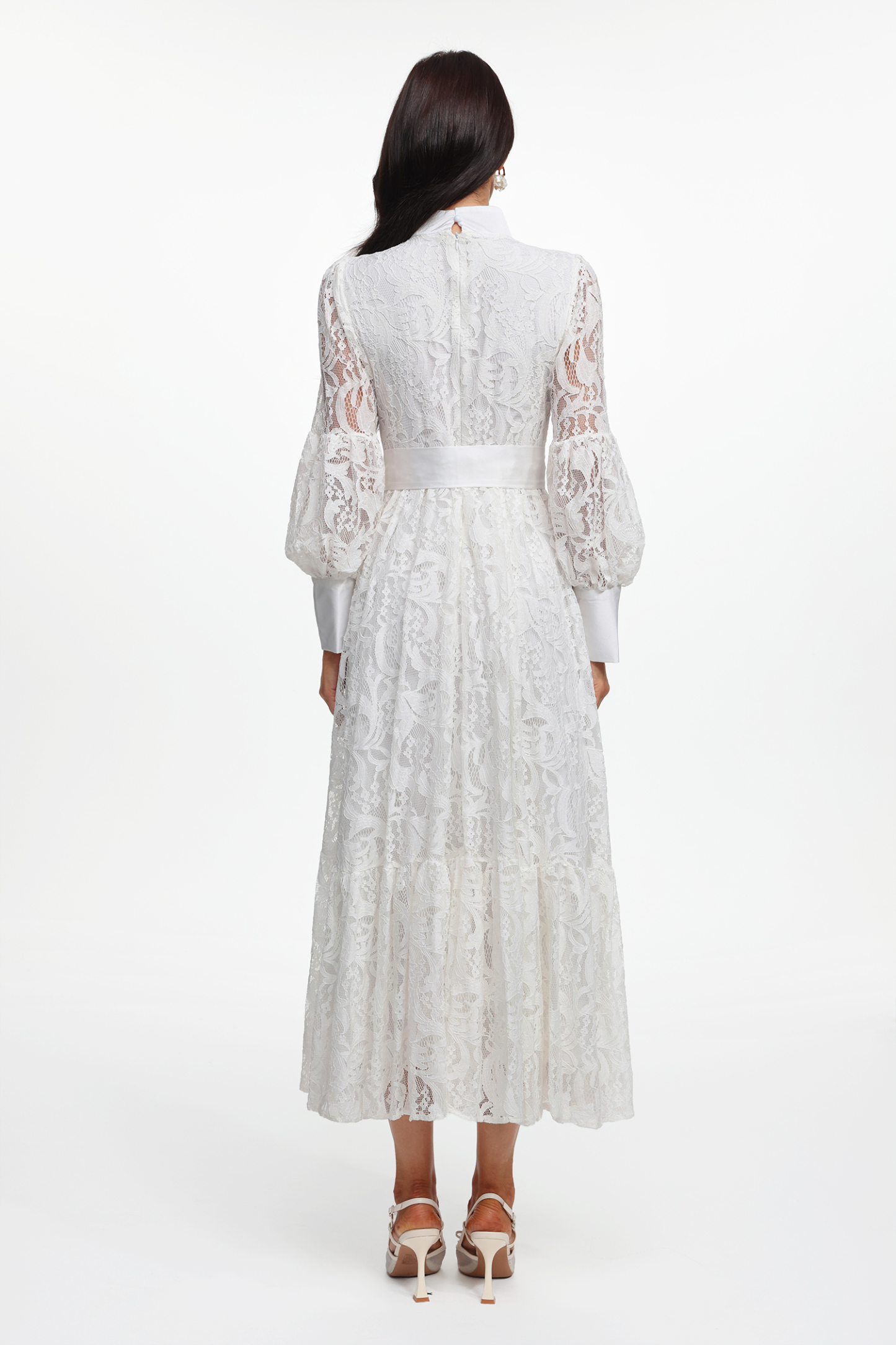 Mindi Resort Flowy Long Sleeve Lace Woven Maxi Dress