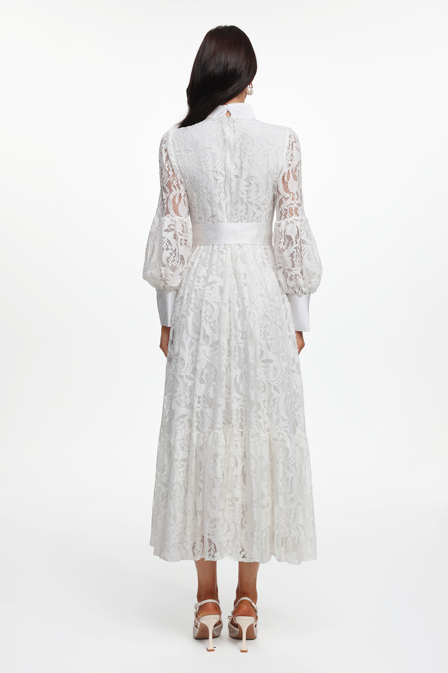 Mindi Resort Flowy Long Sleeve Lace Woven Maxi Dress