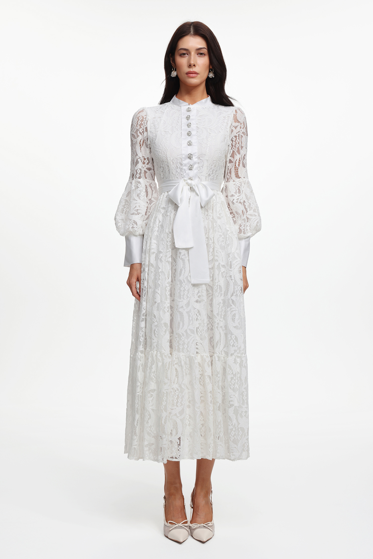 Mindi Resort Flowy Long Sleeve Lace Woven Maxi Dress