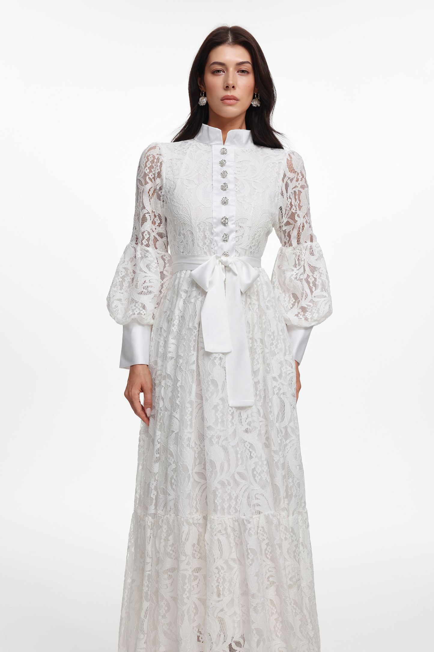 Mindi Resort Flowy Long Sleeve Lace Woven Maxi Dress
