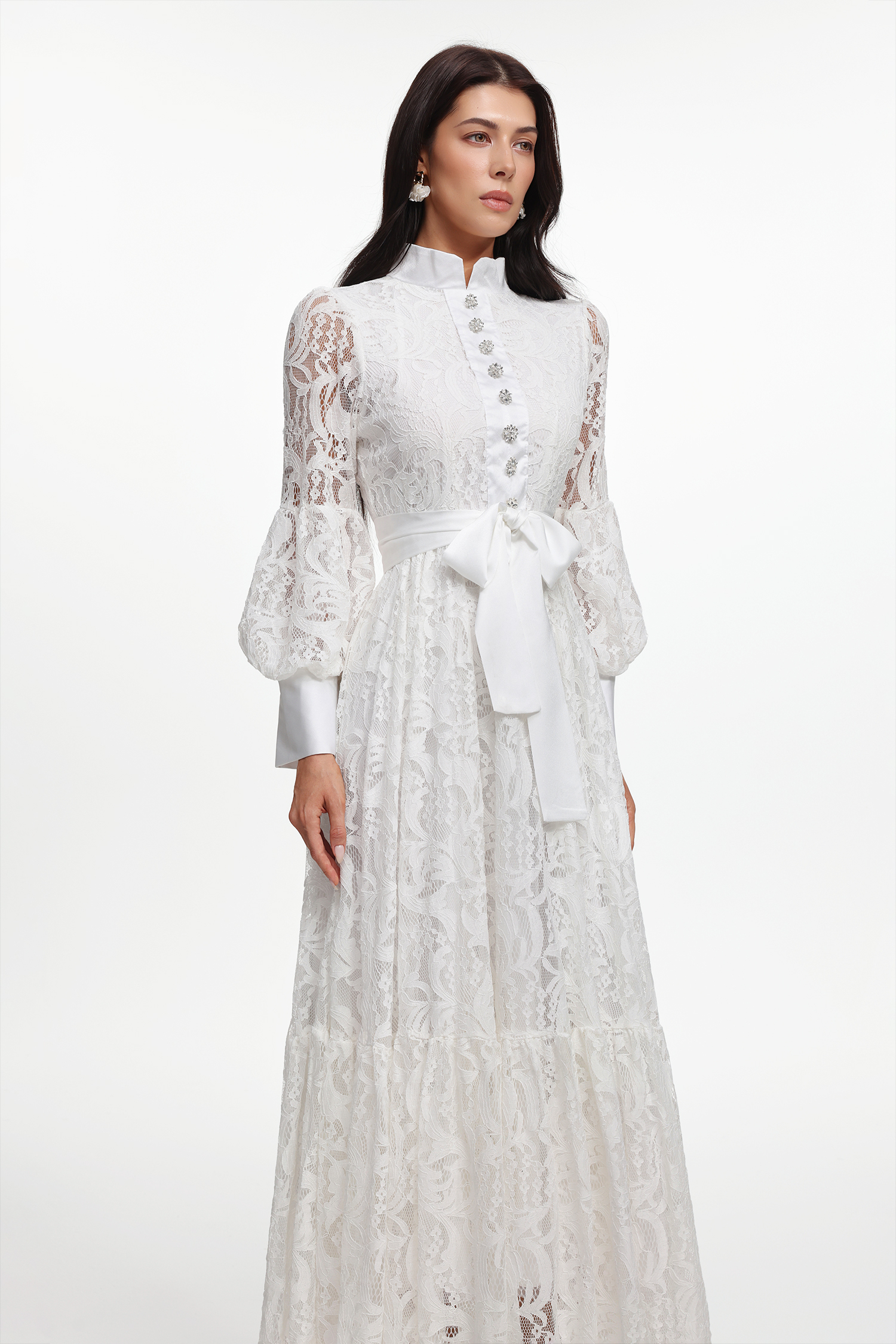 Mindi Resort Flowy Long Sleeve Lace Woven Maxi Dress
