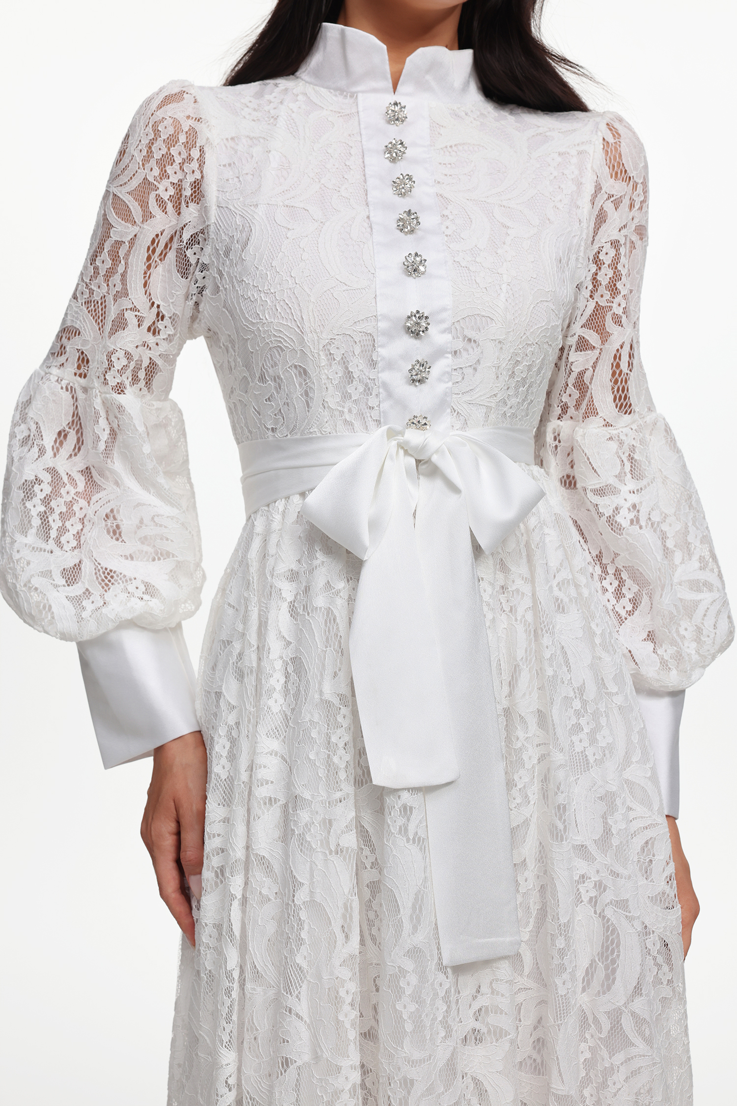 Mindi Resort Flowy Long Sleeve Lace Woven Maxi Dress