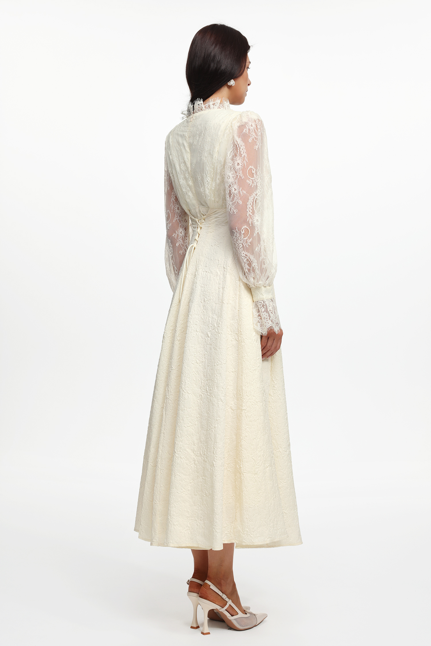 Verna Resort Flowy Long Sleeve Lace Woven Maxi Dress