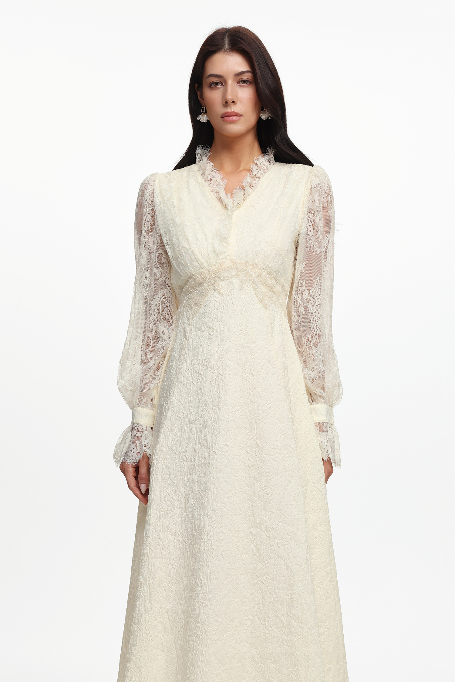 Verna Resort Flowy Long Sleeve Lace Woven Maxi Dress