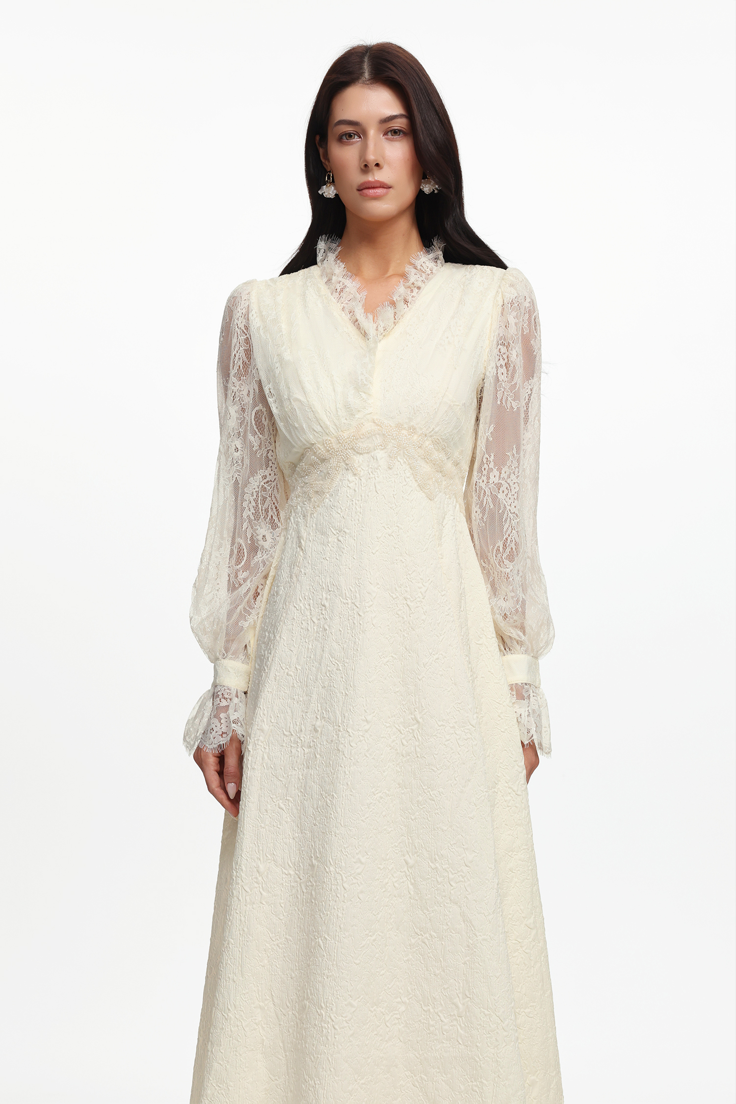 Verna Resort Flowy Long Sleeve Lace Woven Maxi Dress