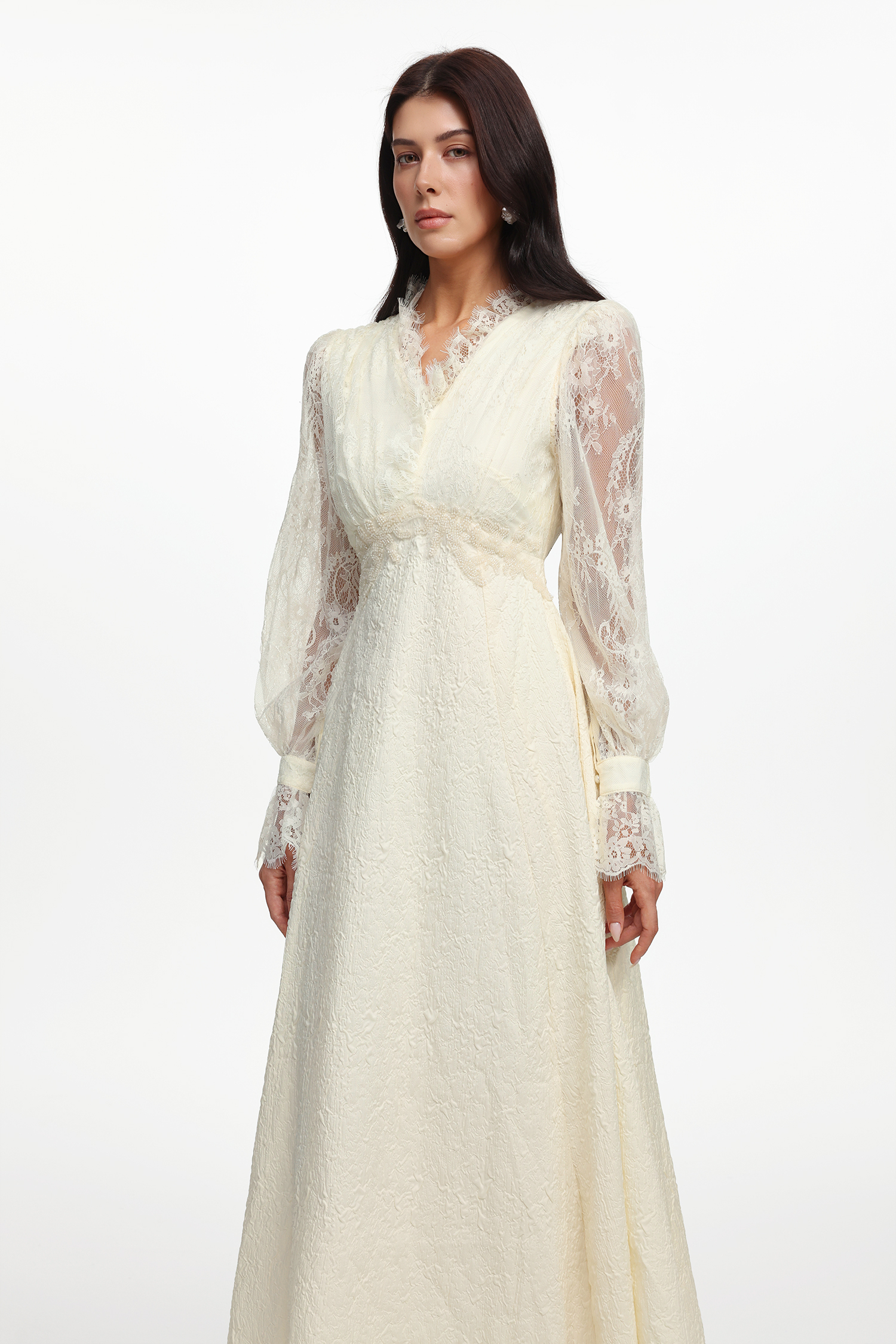 Verna Resort Flowy Long Sleeve Lace Woven Maxi Dress