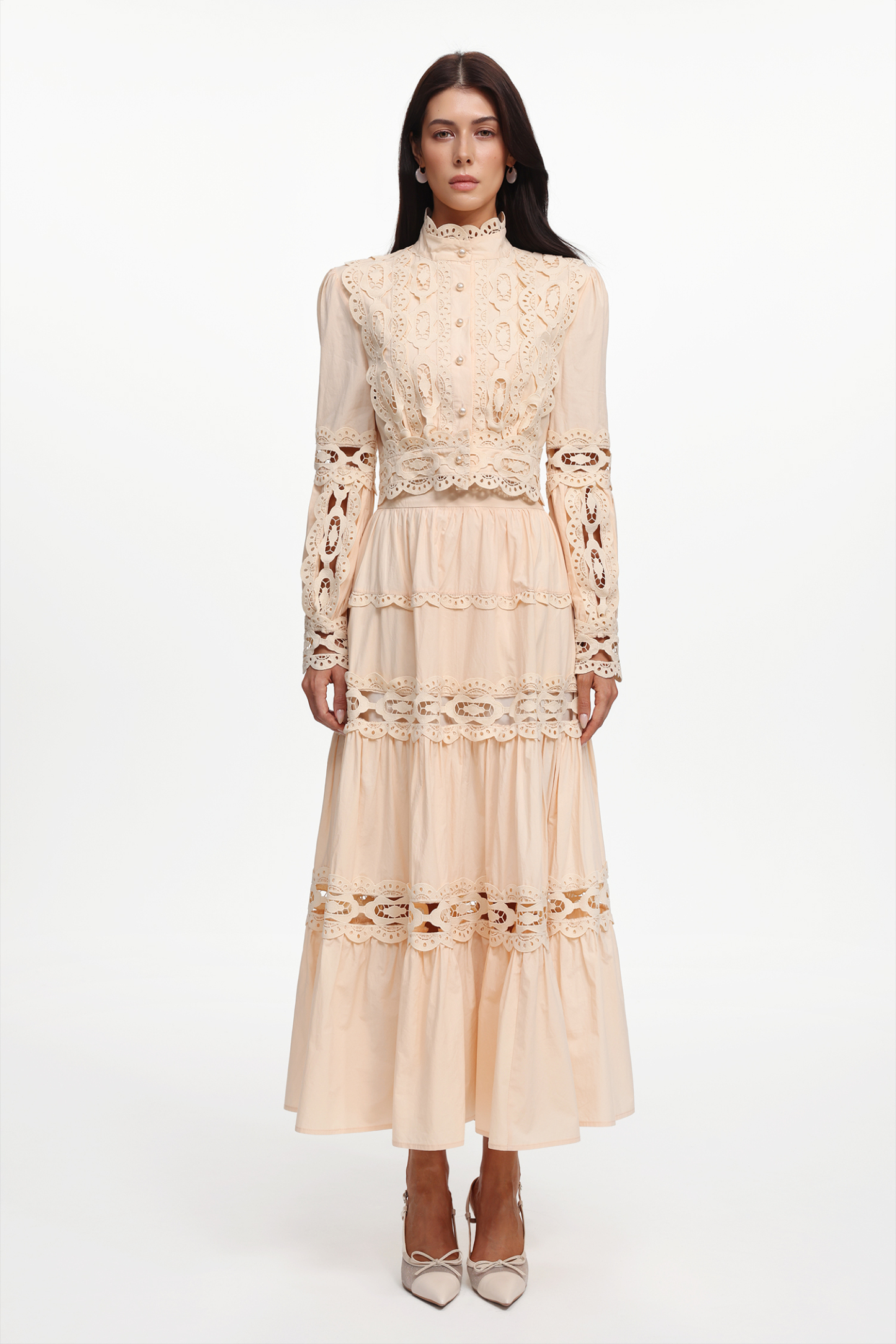 Monica Resort Flowy Long Sleeve Cut Out Woven Top And Skirt Two-Piece Set