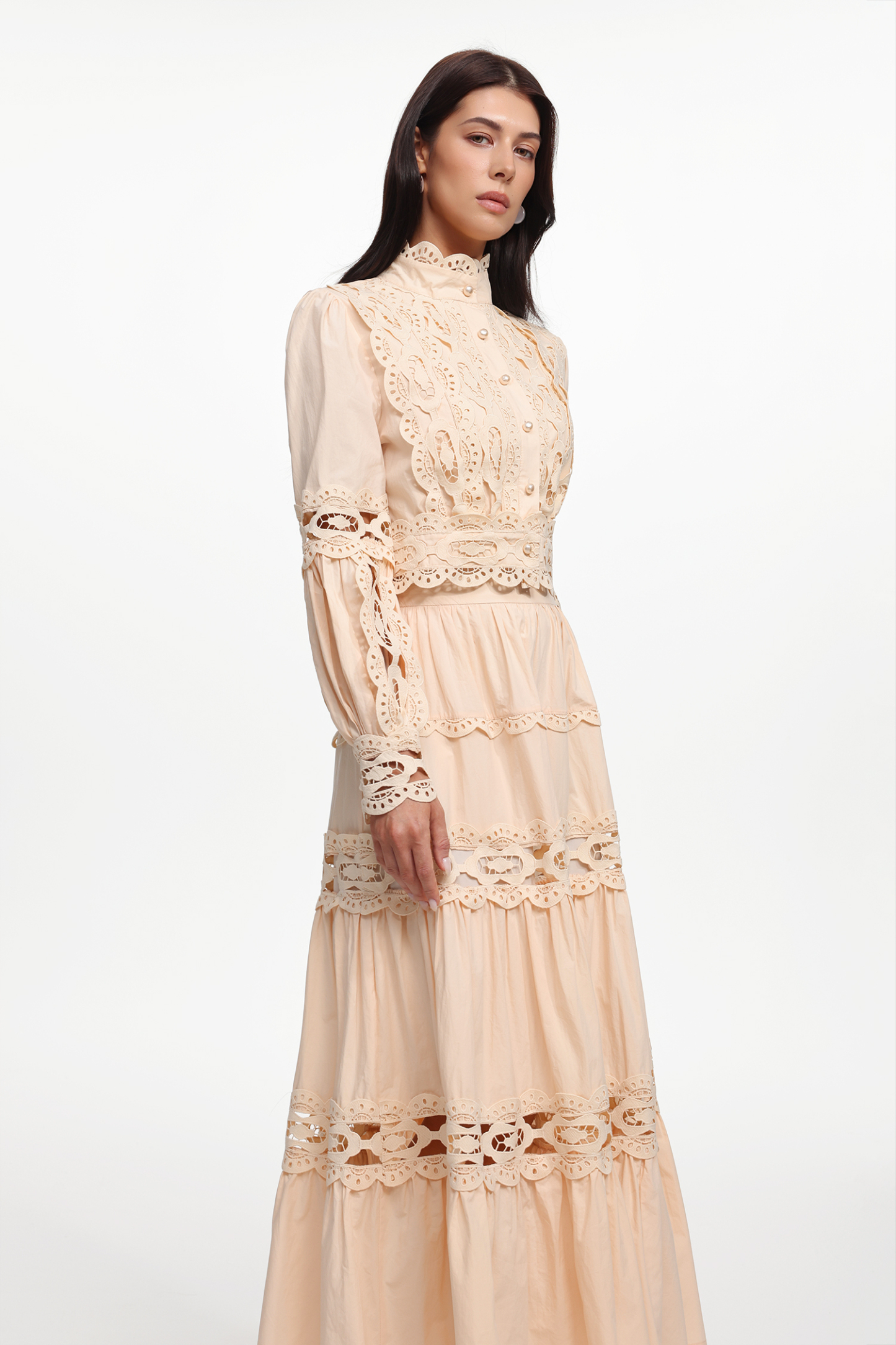 Monica Resort Flowy Long Sleeve Cut Out Woven Top And Skirt Two-Piece Set