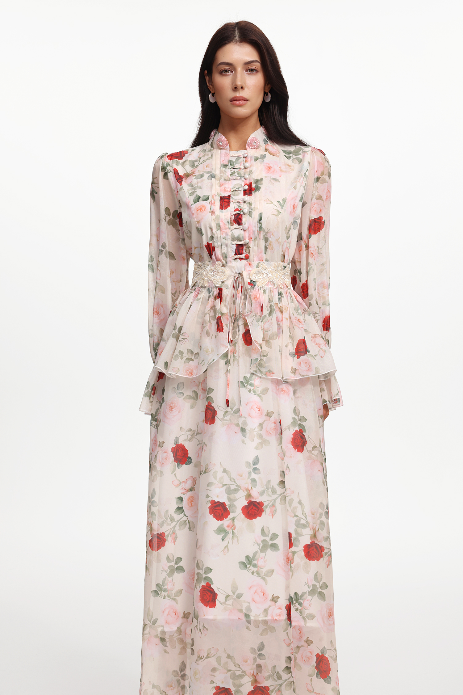Rava Resort Flowy Long Sleeve Floral Printed Woven Maxi Dress