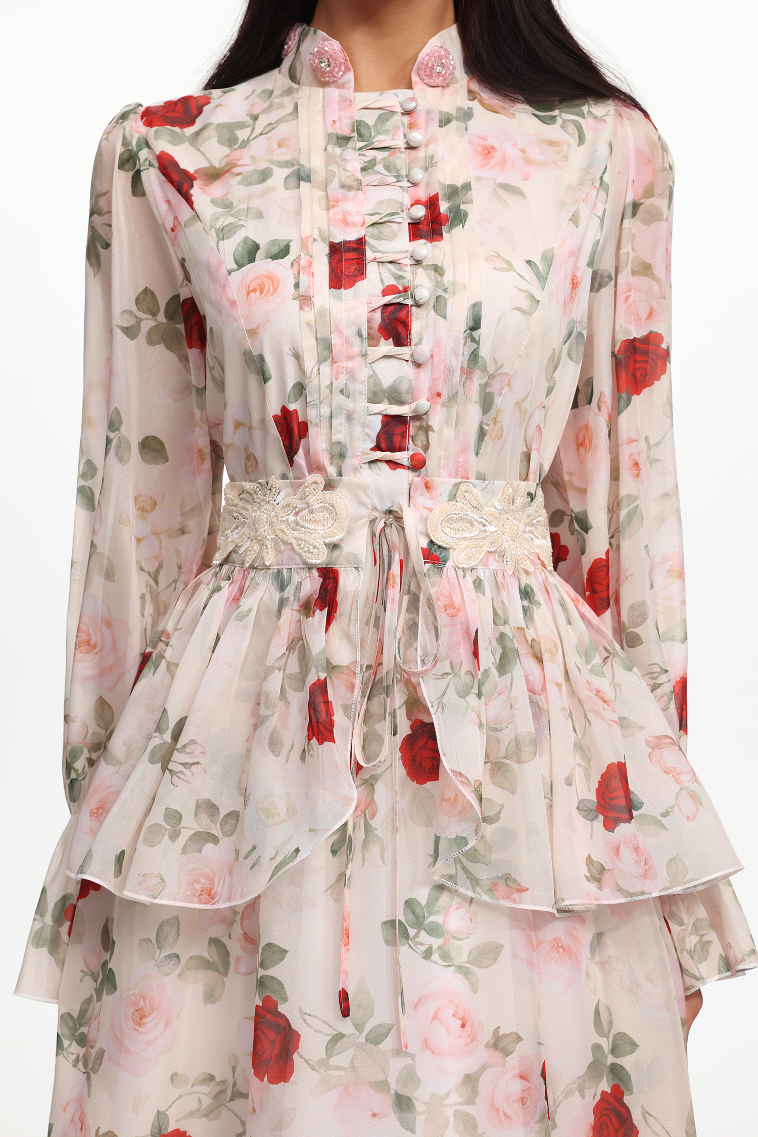 Rava Resort Flowy Long Sleeve Floral Printed Woven Maxi Dress