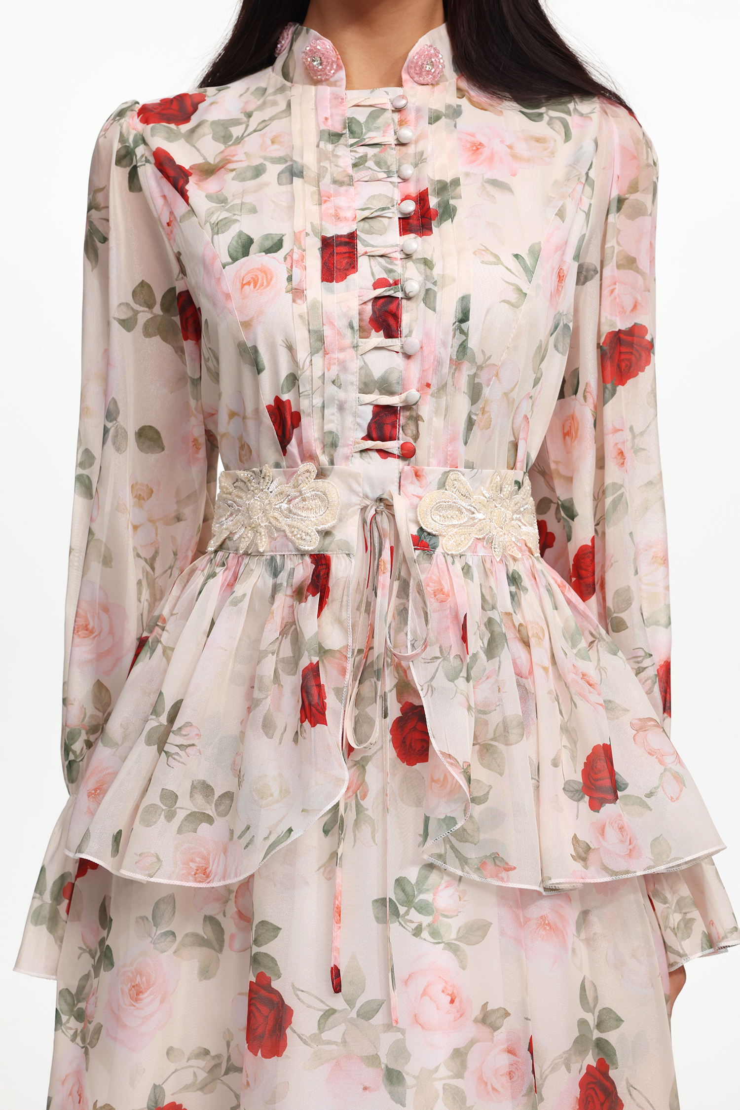 Rava Resort Flowy Long Sleeve Floral Printed Woven Maxi Dress