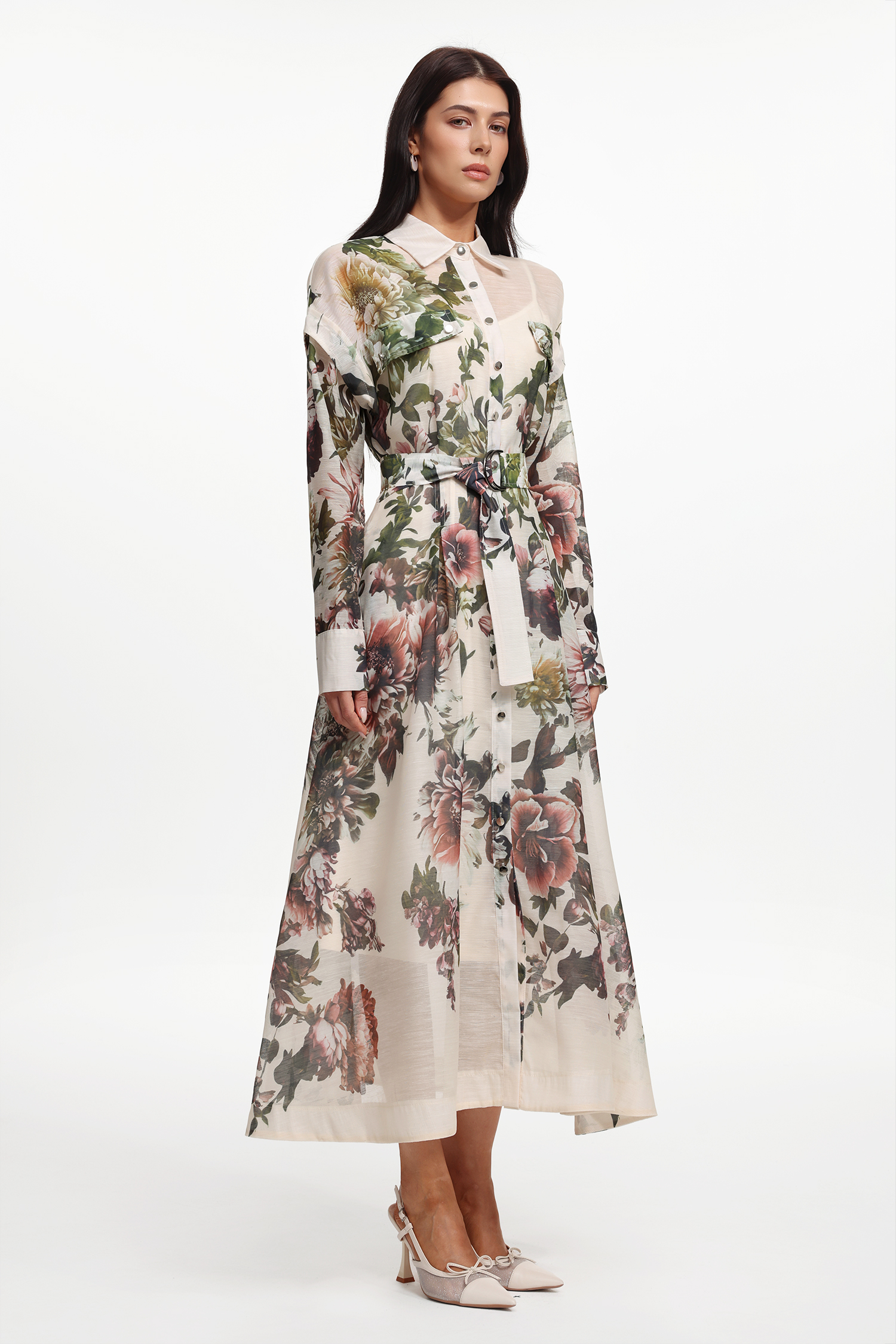 Frida Elegant Flowy Long Sleeve Floral Printed Woven Maxi Dress