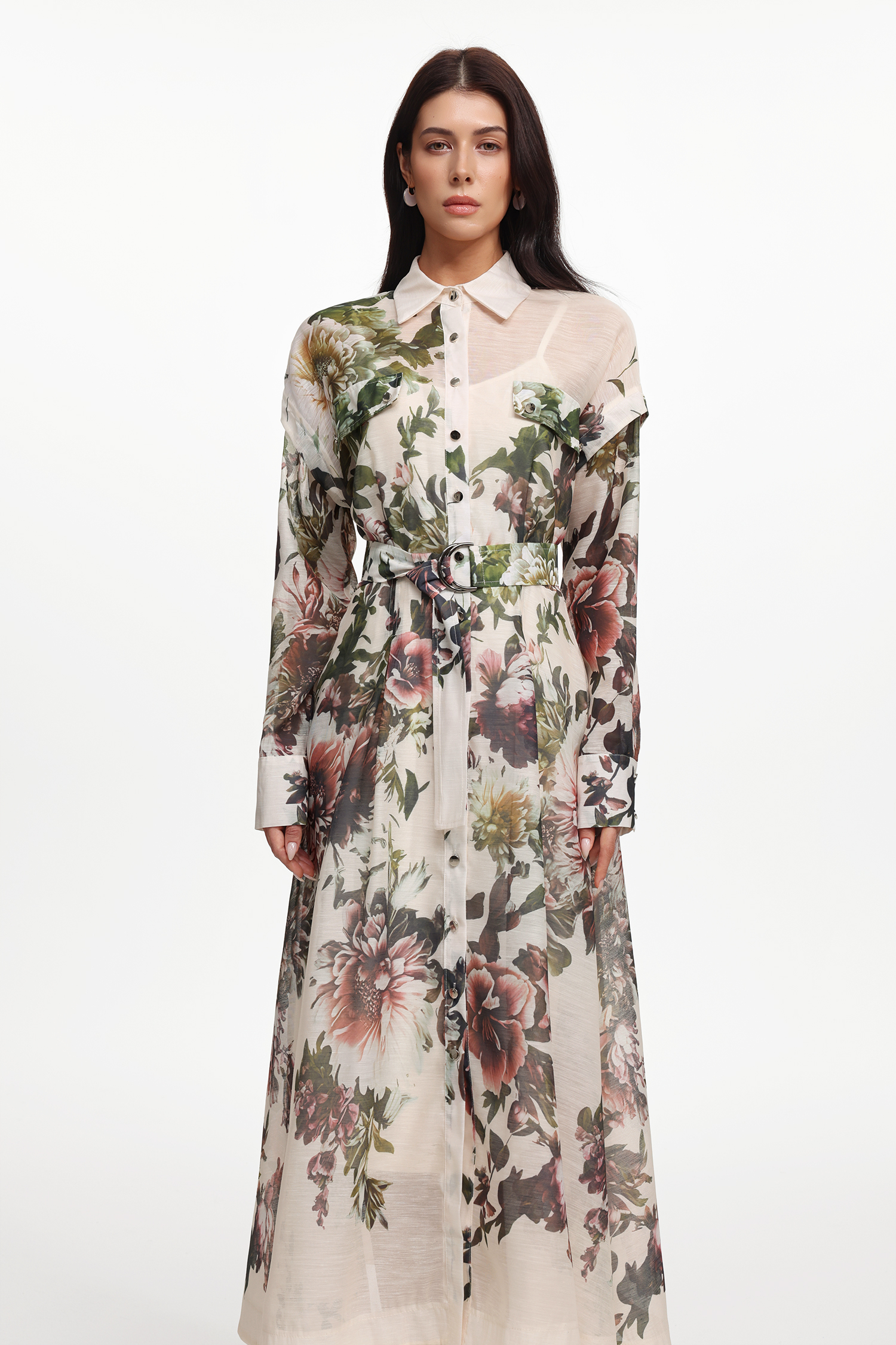 Frida Elegant Flowy Long Sleeve Floral Printed Woven Maxi Dress