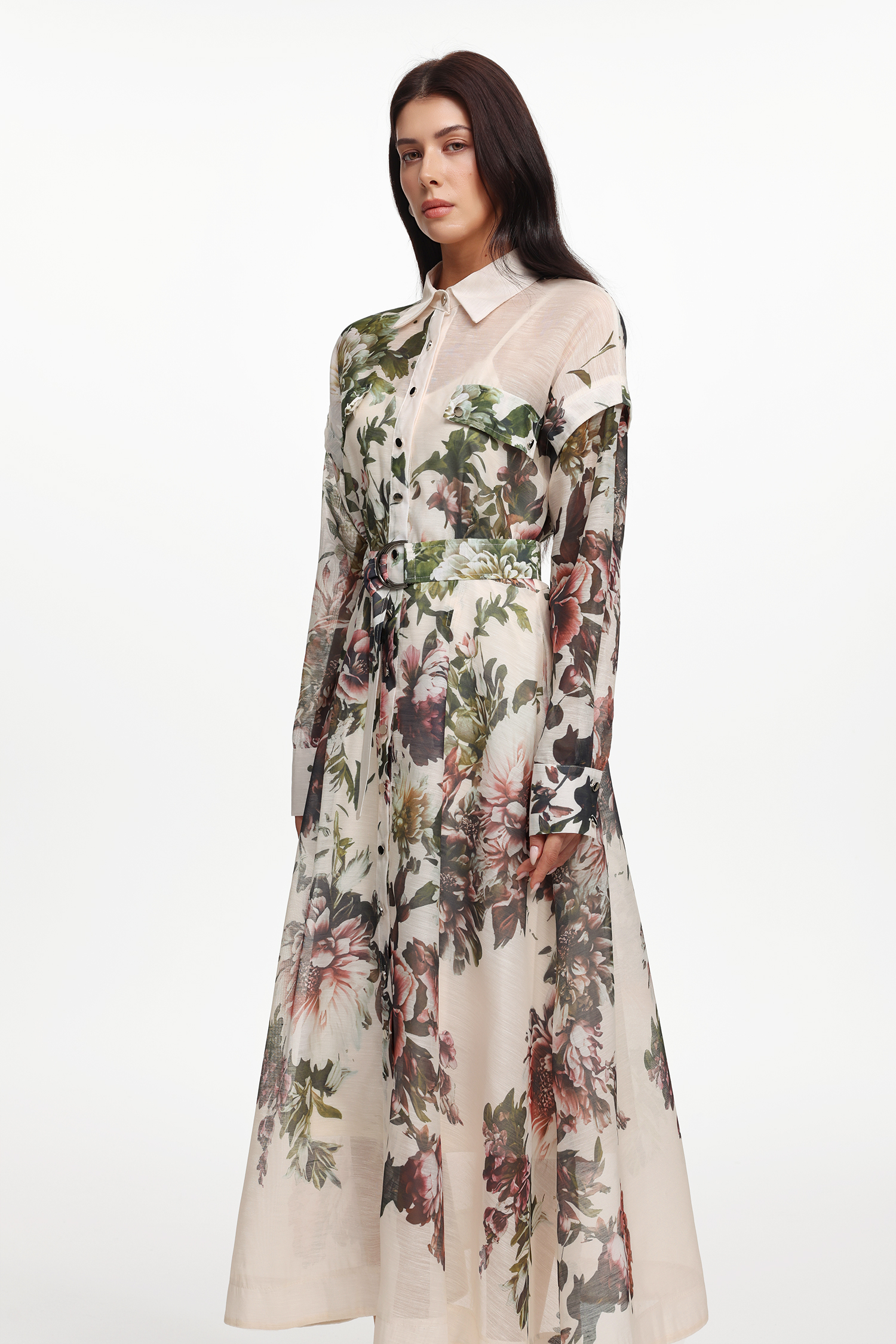 Frida Elegant Flowy Long Sleeve Floral Printed Woven Maxi Dress