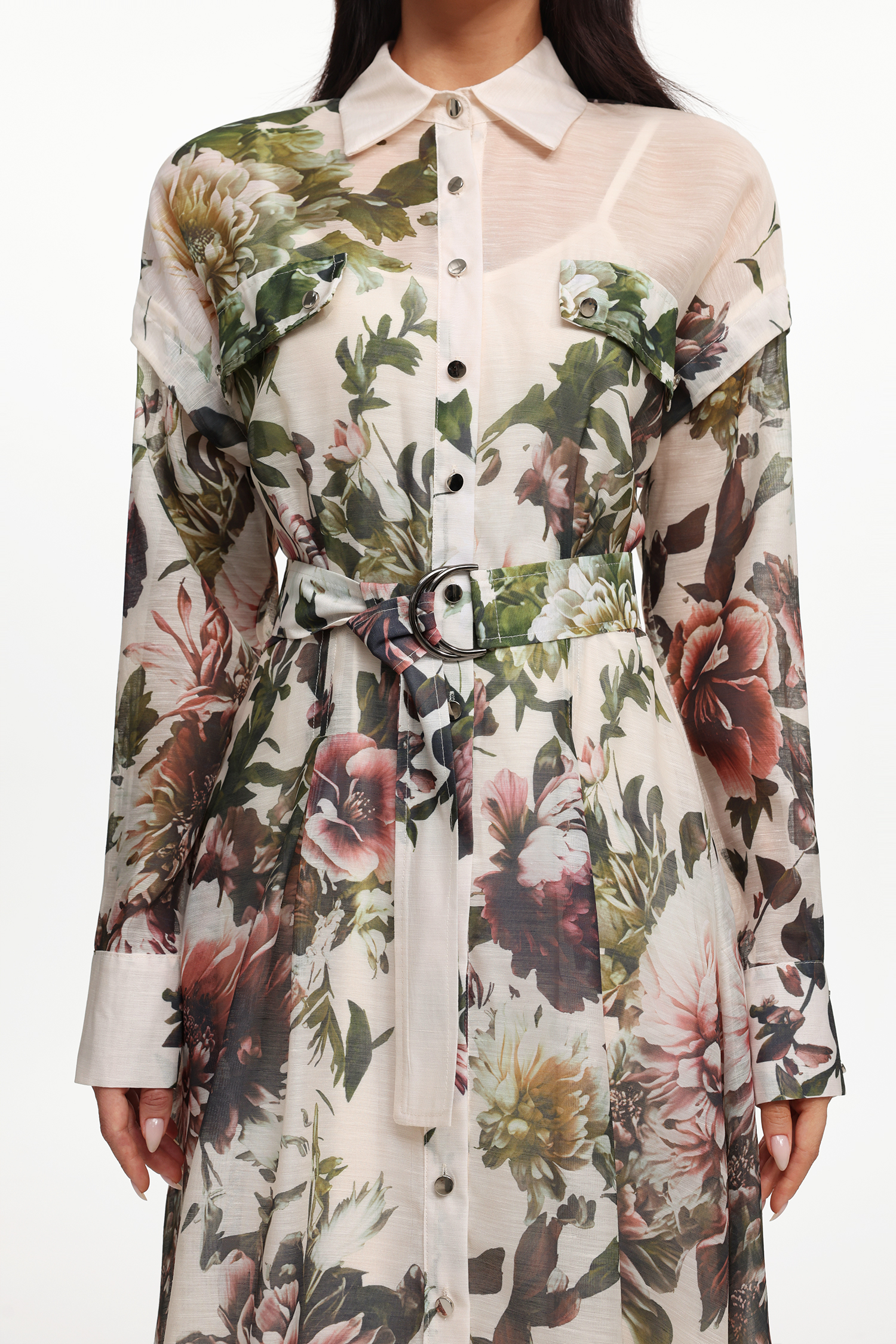 Frida Elegant Flowy Long Sleeve Floral Printed Woven Maxi Dress