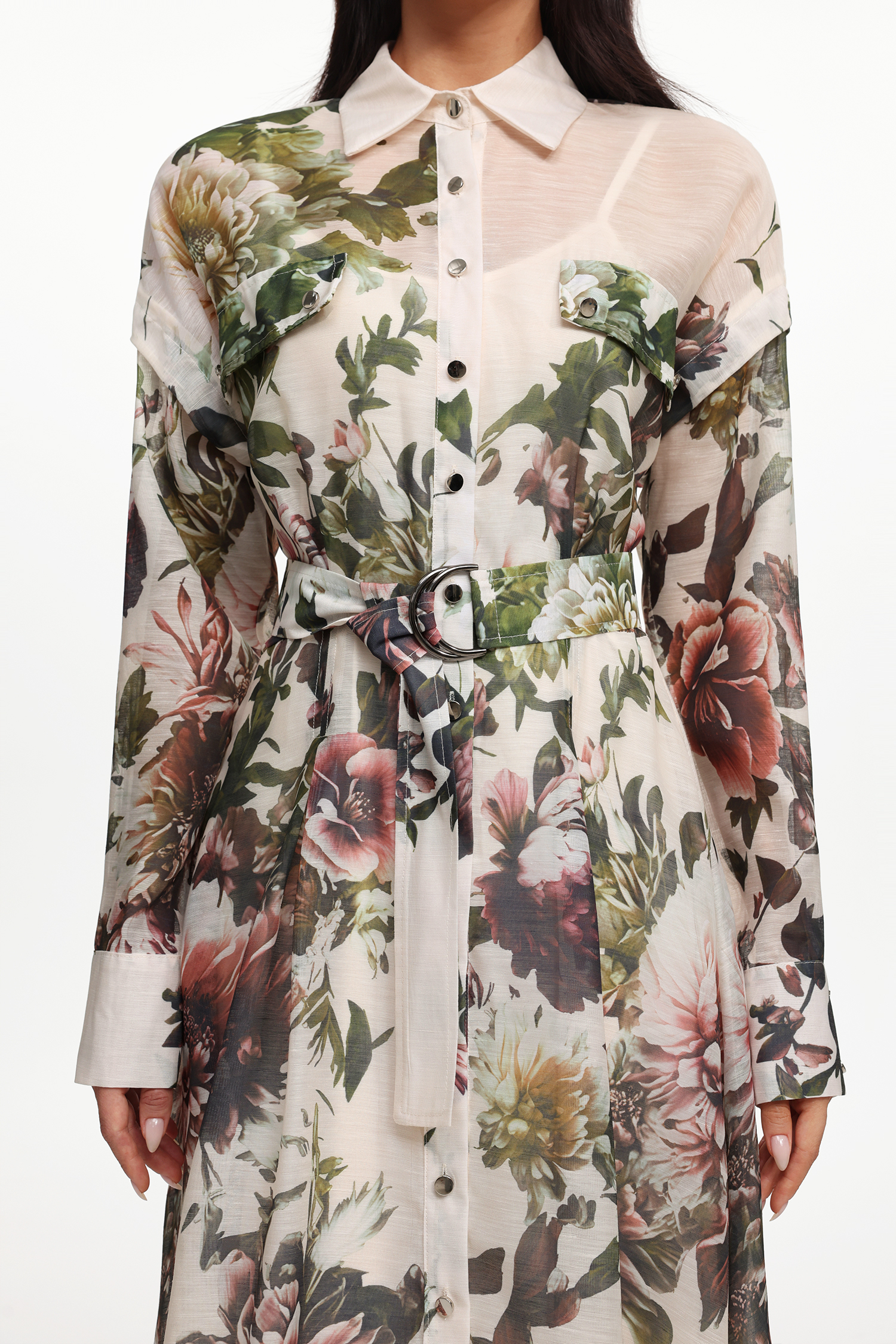 Frida Elegant Flowy Long Sleeve Floral Printed Woven Maxi Dress