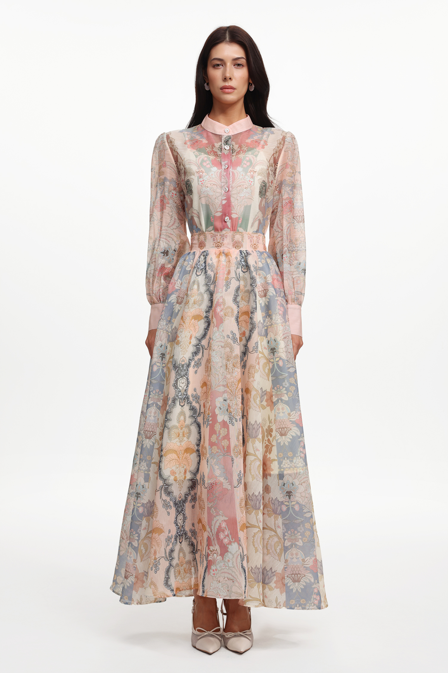 Dye Resort Flowy Long Sleeve Floral Printed Woven Top And Skirt Two-Piece Set