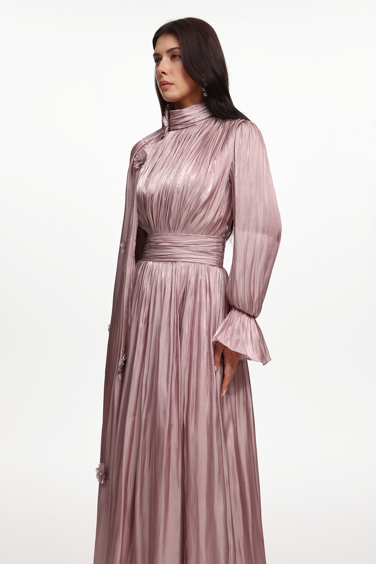 Enya Resort Flowy Long Sleeve Floral Satin Maxi Dress – Bellabarnett