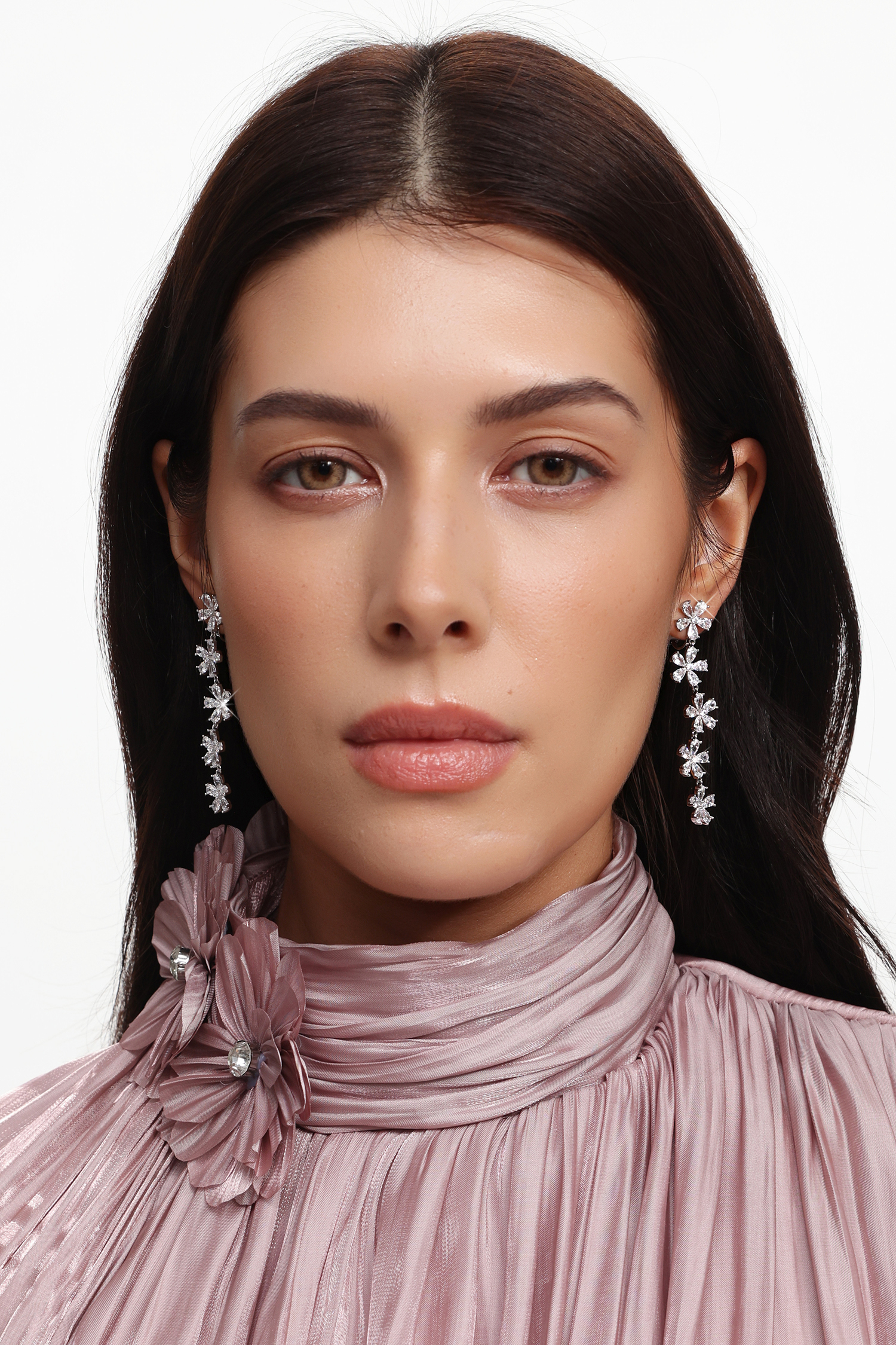 Lakira Flower Diamond Tassel Earrings