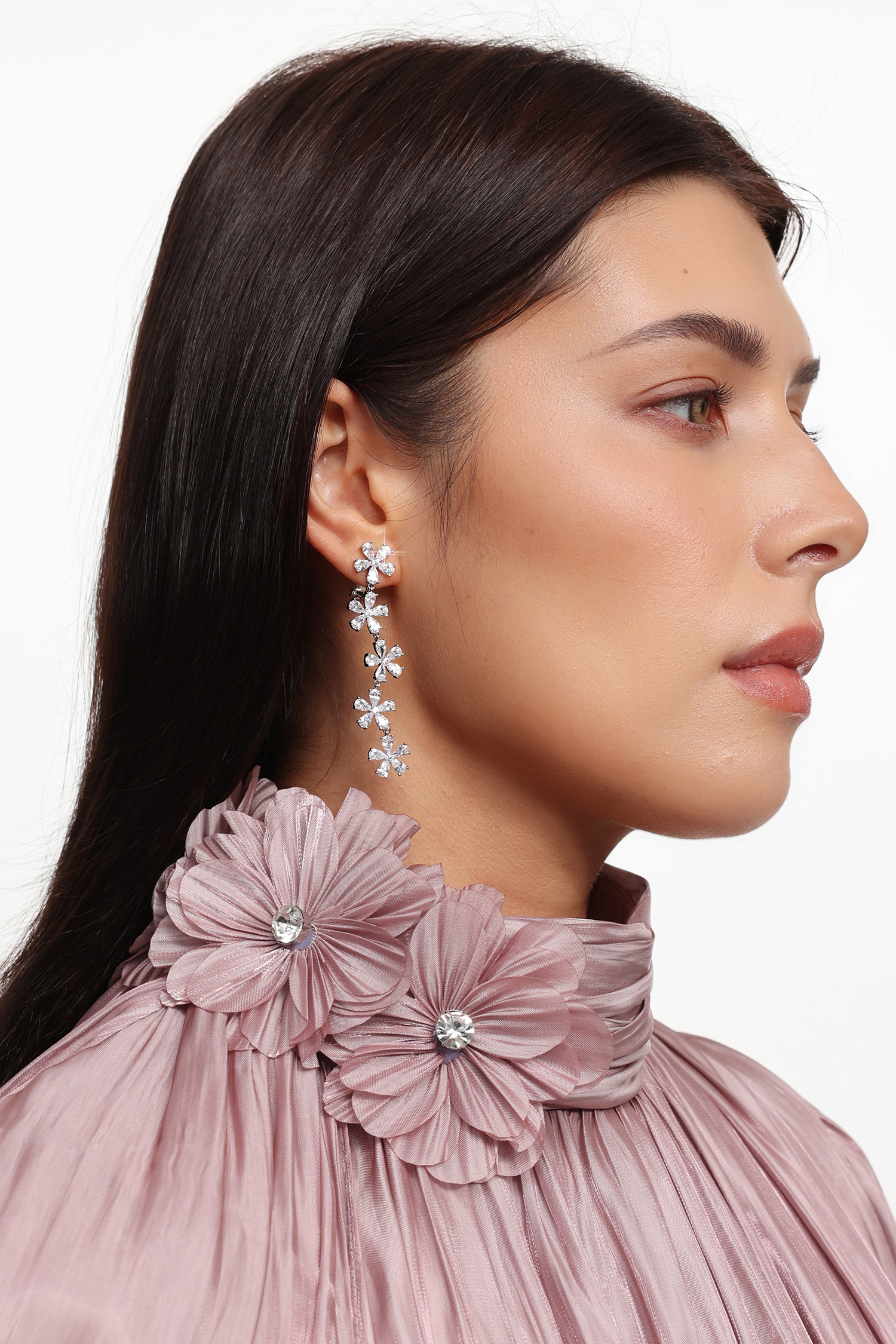 Lakira Flower Diamond Tassel Earrings