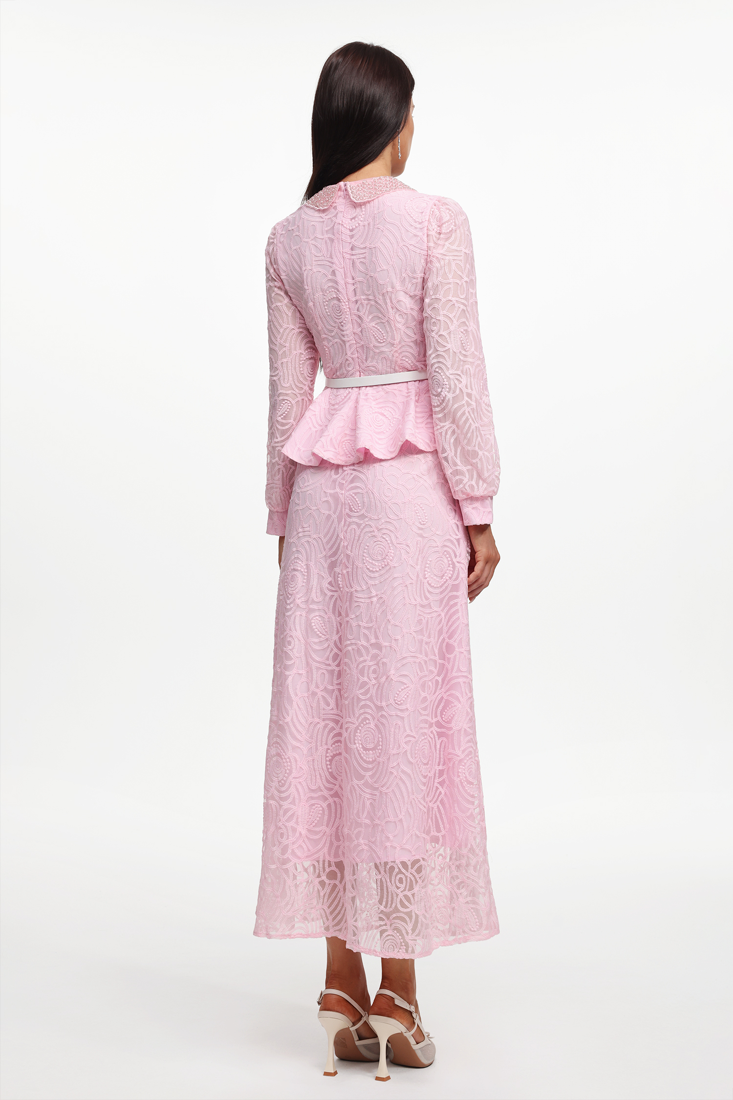 Ganera Resort Flowy Long Sleeve Pearl Woven Top And Skirt Two-Piece Set