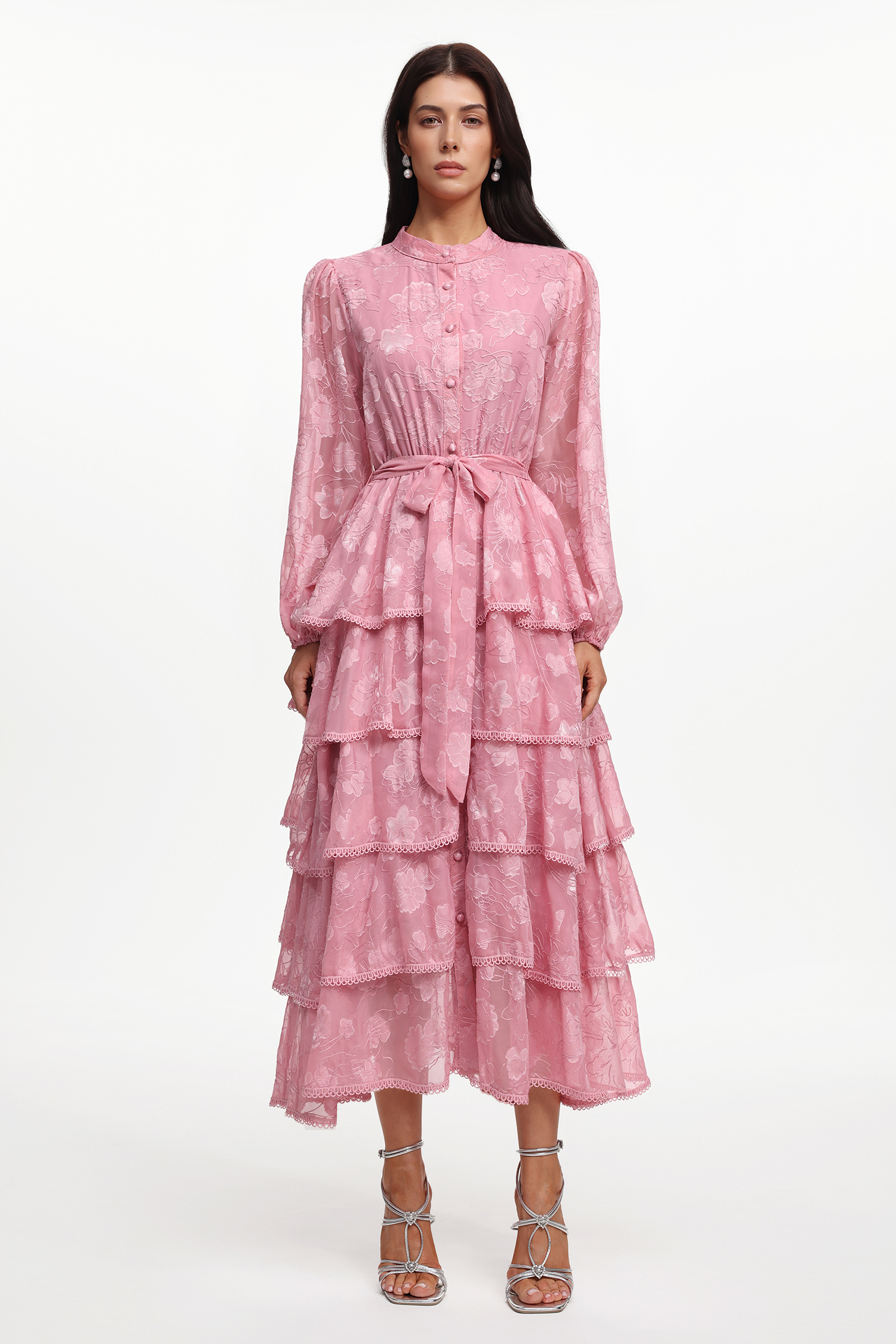 Nani Elegant Flowy Long Sleeve Floral Woven Maxi Dress