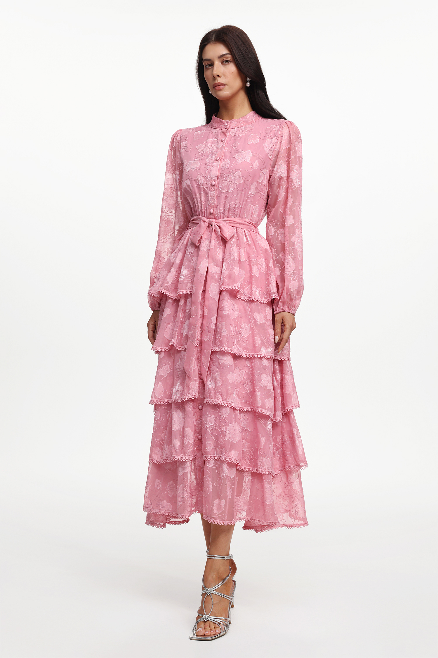 Nani Elegant Flowy Long Sleeve Floral Woven Maxi Dress