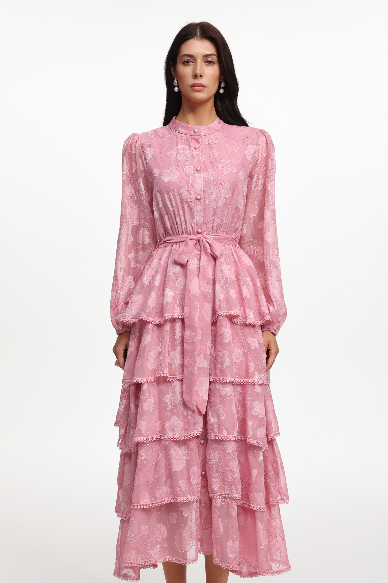 Nani Elegant Flowy Long Sleeve Floral Woven Maxi Dress