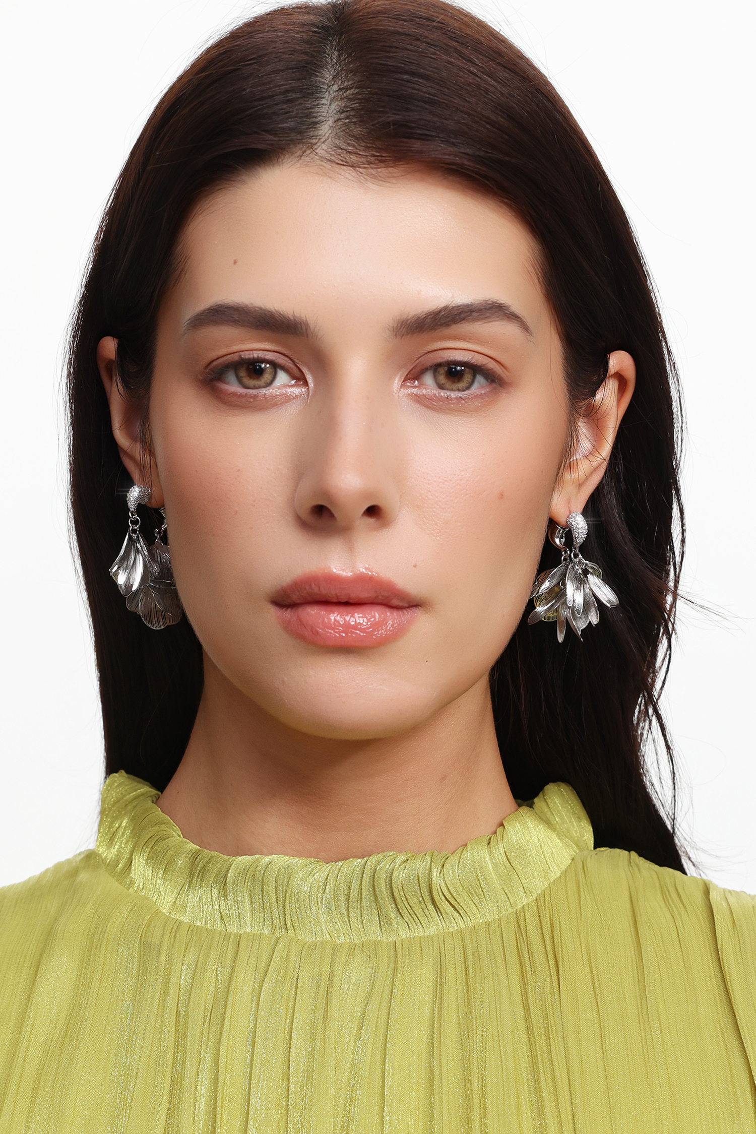 Nahla Linear Floral Petal Silver Earrings