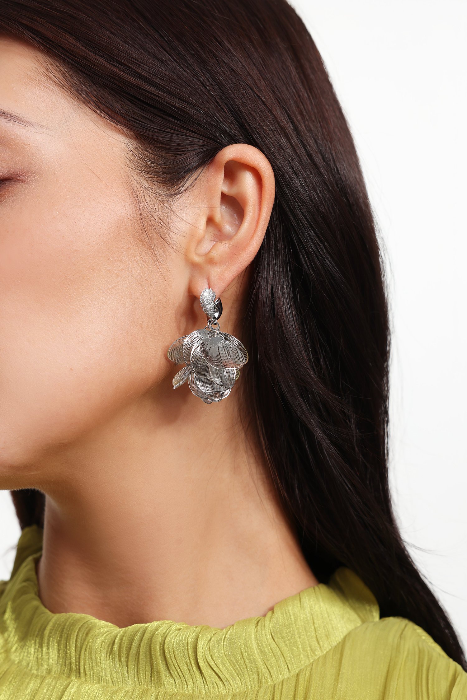 Nahla Linear Floral Petal Silver Earrings
