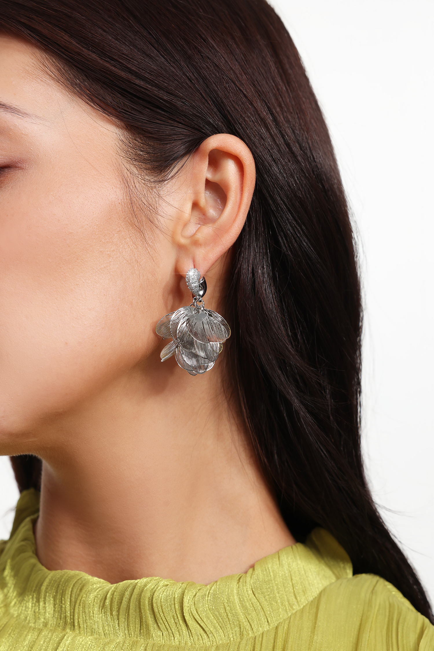 Nahla Linear Floral Petal Silver Earrings