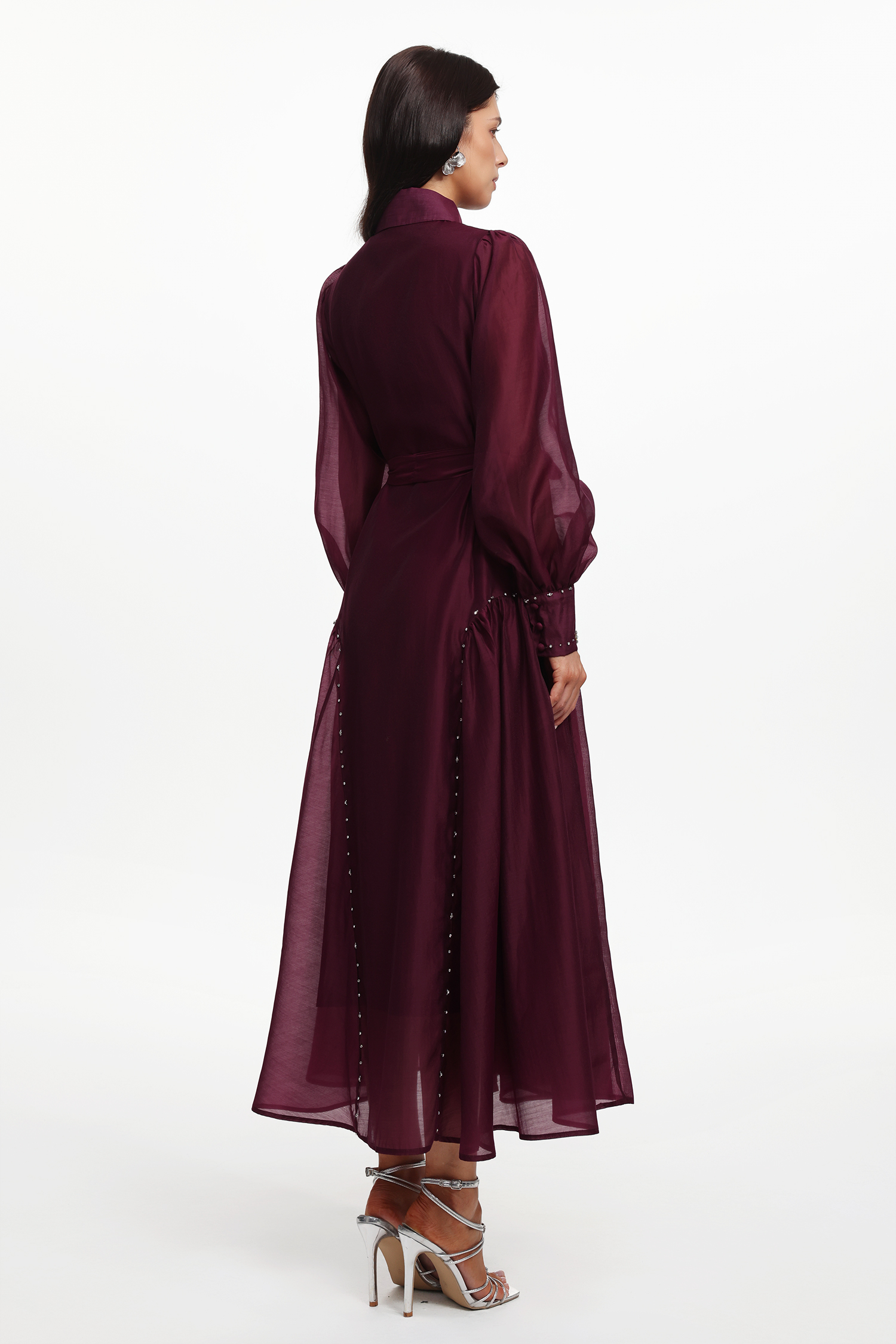 Masaka Resort Flowy Long Sleeve Rhinestone Woven Maxi Dress