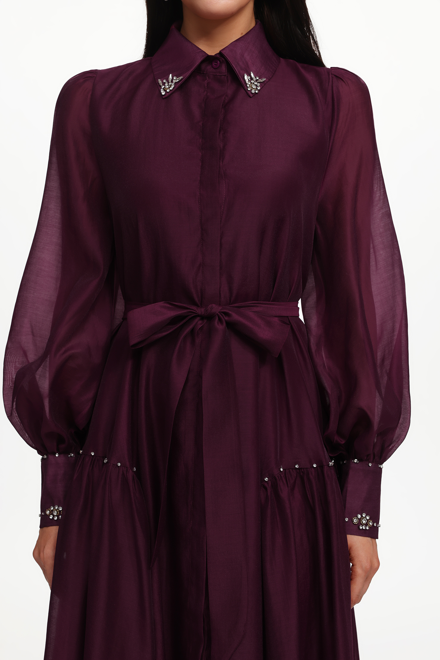 Masaka Resort Flowy Long Sleeve Rhinestone Woven Maxi Dress