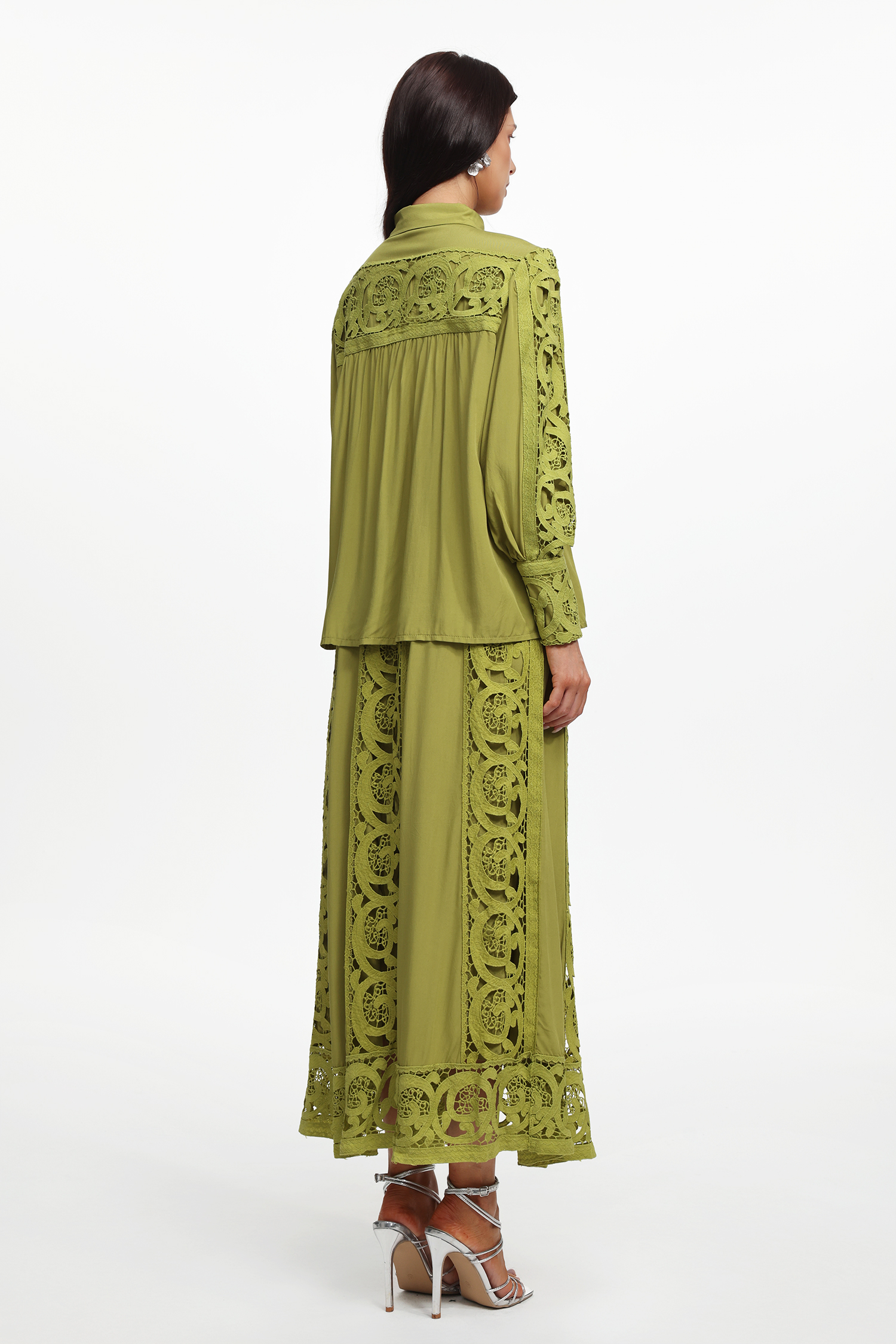 Sharla Resort Flowy Long Sleeve Cut Out Woven Top And Skirt Two-Piece Set