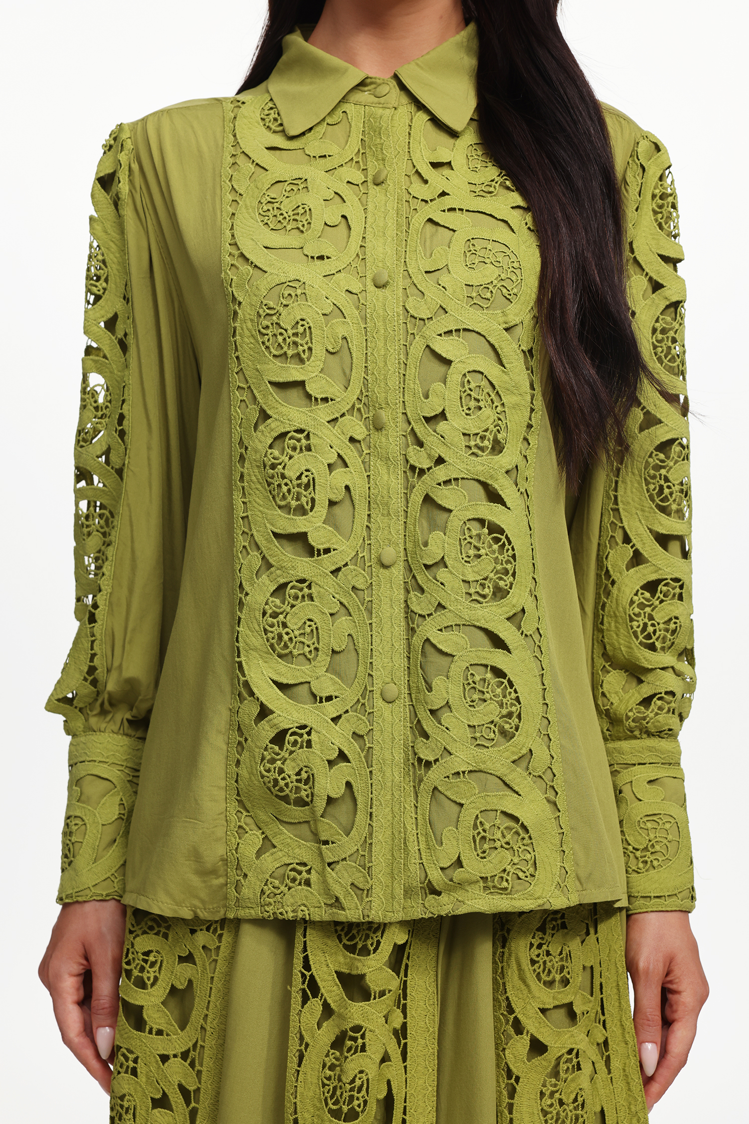 Sharla Resort Flowy Long Sleeve Cut Out Woven Top And Skirt Two-Piece Set