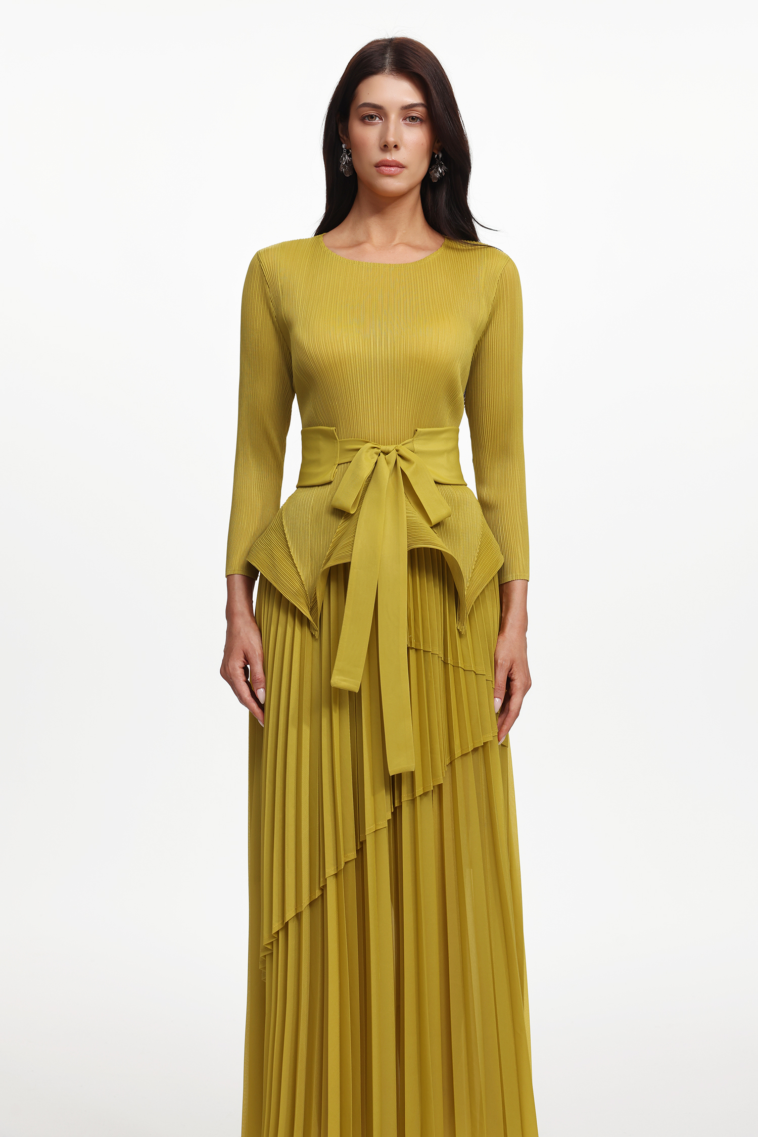 Nautica Resort Flowy Round Neck Long Sleeve Ruffle Pleated Knit Top And Skirt Two-Piece Set
