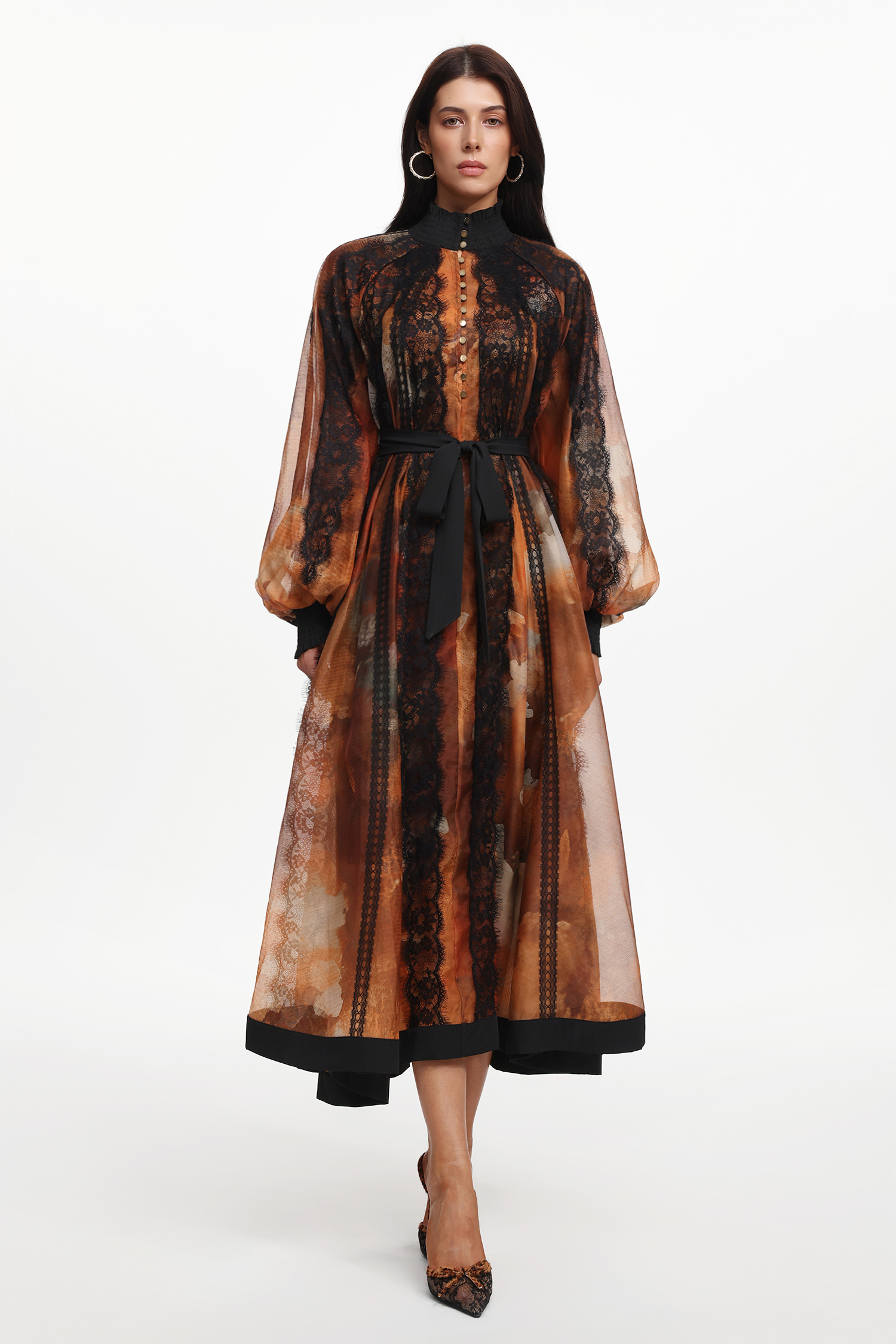 Seraphina Resort Flowy Long Sleeve Floral Printed Lace Woven Maxi Dress