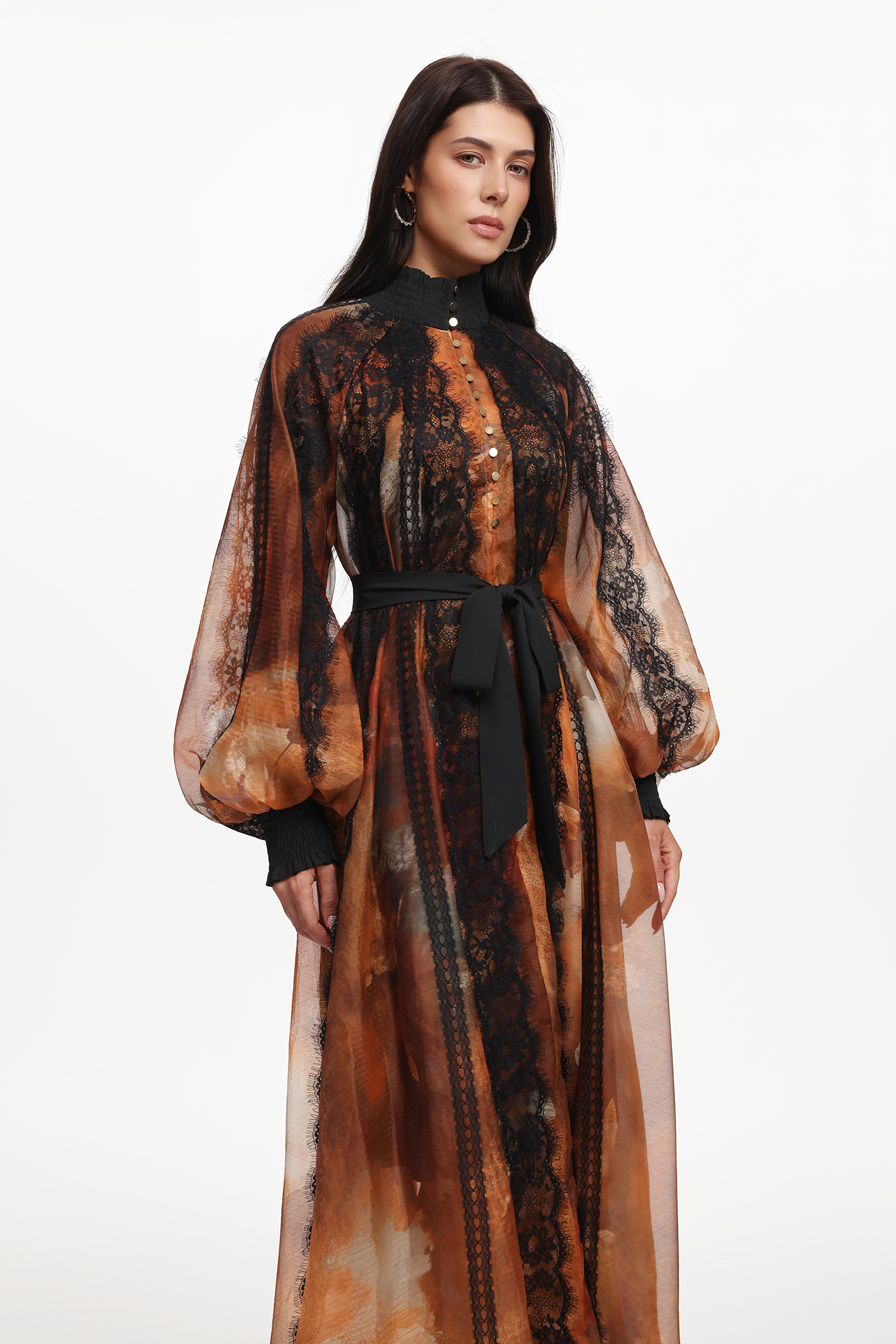 Seraphina Resort Flowy Long Sleeve Floral Printed Lace Woven Maxi Dress