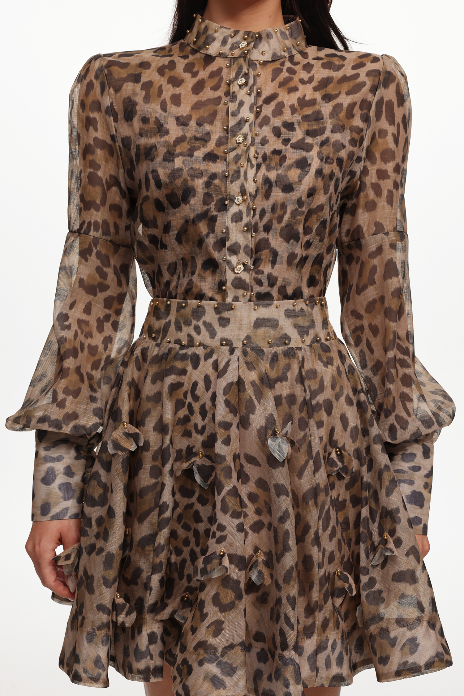 Tasanee Resort Flowy Long Sleeve Leopard Printed Woven Top And Skirt Two-Piece Set