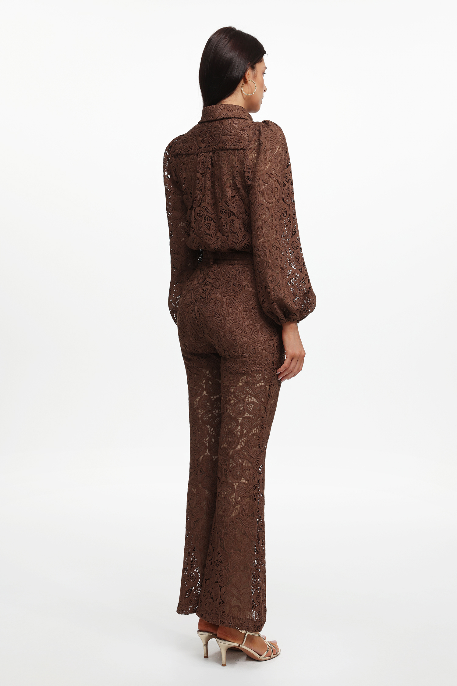 Ive Elegant Contour Long Sleeve Lace Woven Top And Pants Two-Piece Set