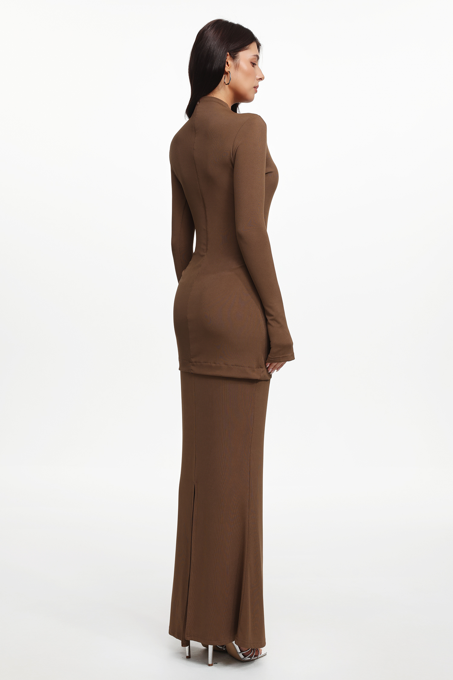 Pippa Elegant Contour Long Sleeve Ruched Knit Maxi Dress