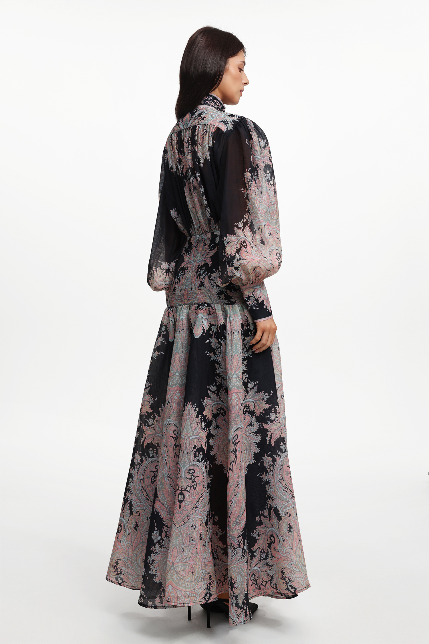 Sagona Resort Flowy Long Sleeve Floral Printed Woven Maxi Dress