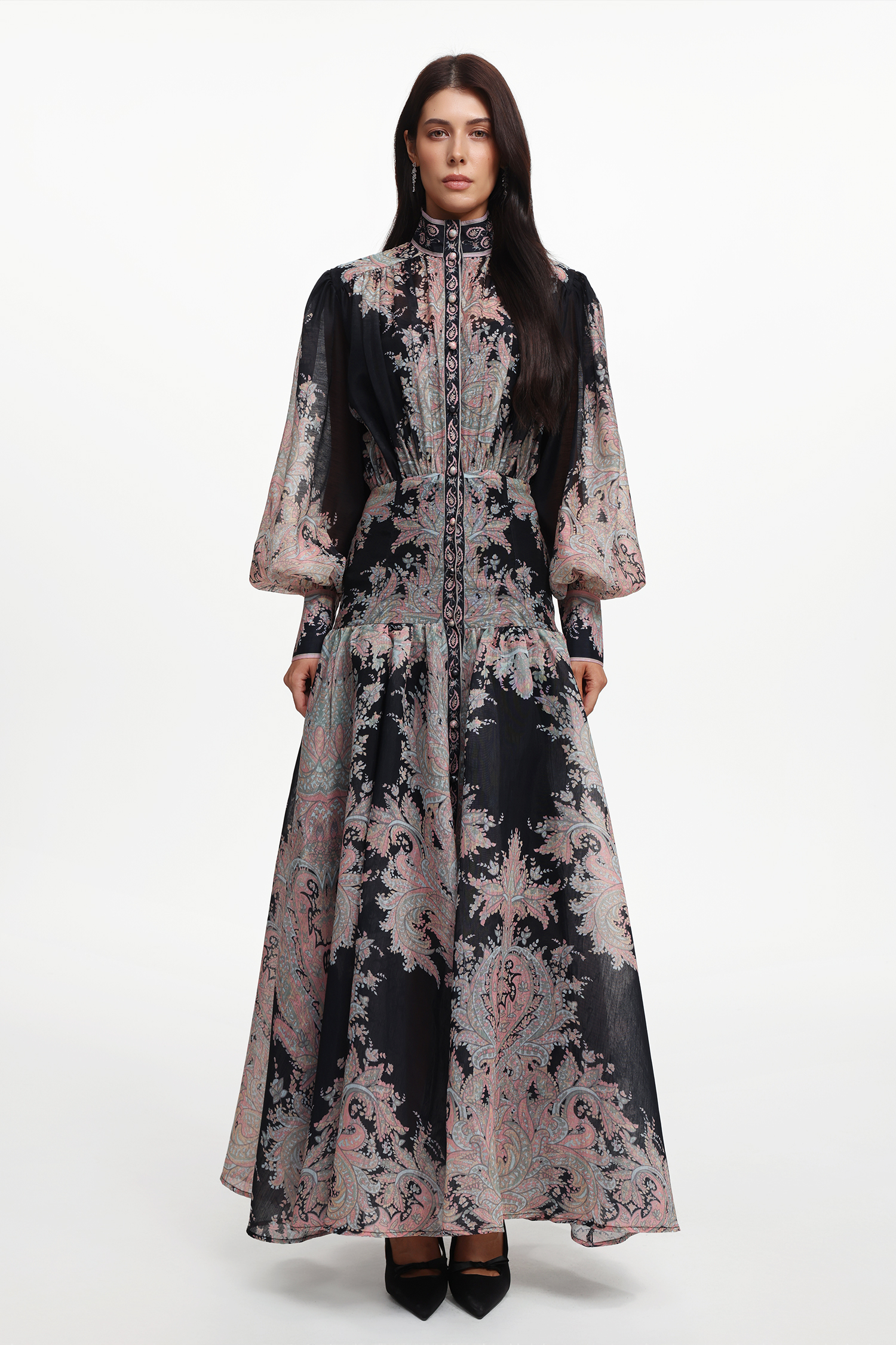 Sagona Resort Flowy Long Sleeve Floral Printed Woven Maxi Dress