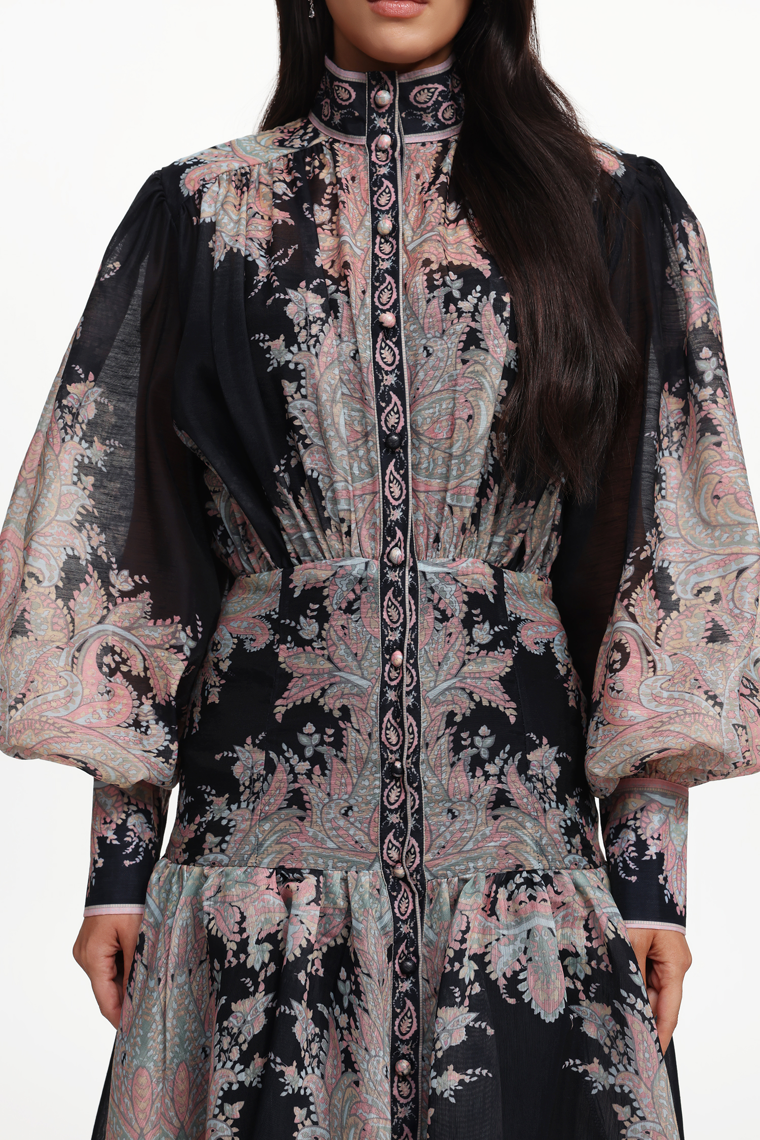 Sagona Resort Flowy Long Sleeve Floral Printed Woven Maxi Dress